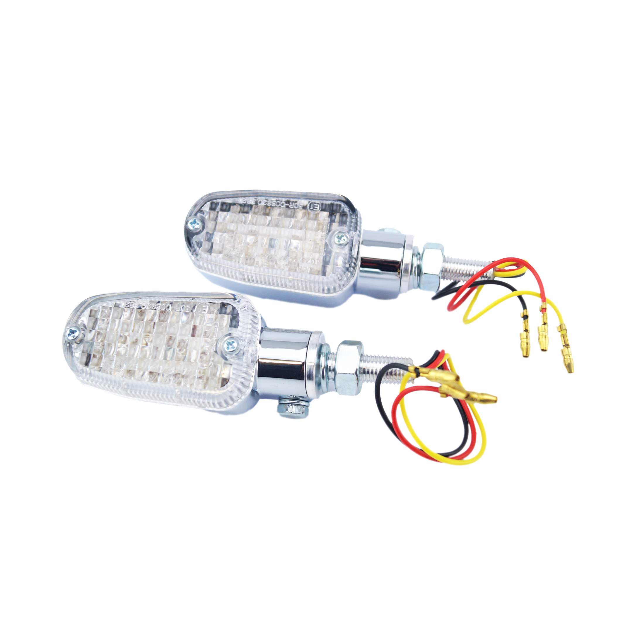 INDICATORS ALUMINUM CHROME SET/2, CLEAR LENS, LED UNIVERSAL E MARKED, 3 WIRE, 26-7705CM