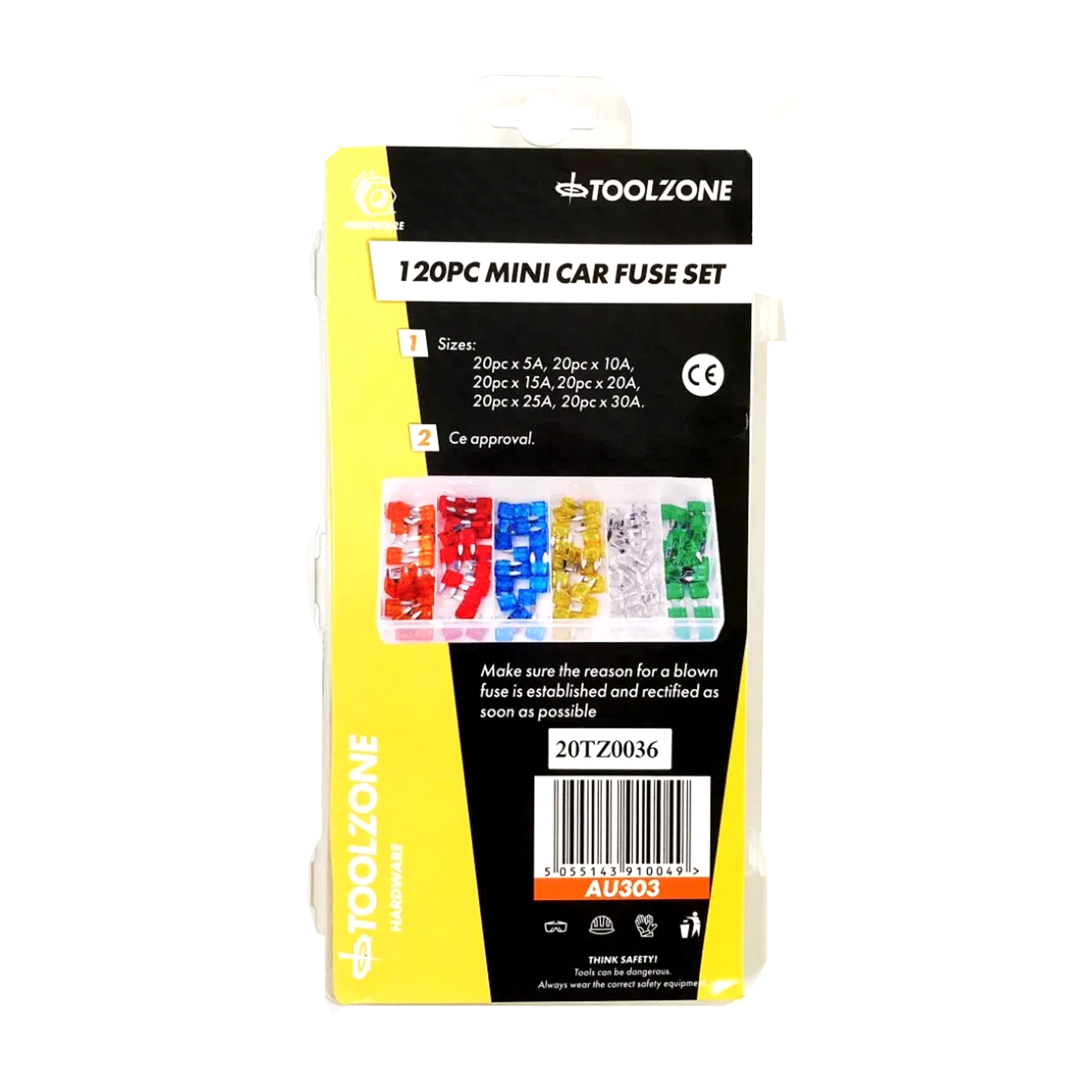 CAR FUSES MINI BLADE 120pc ASSORTED 5a-30a - TOOLZONE KDPAU303 thumbnail 3