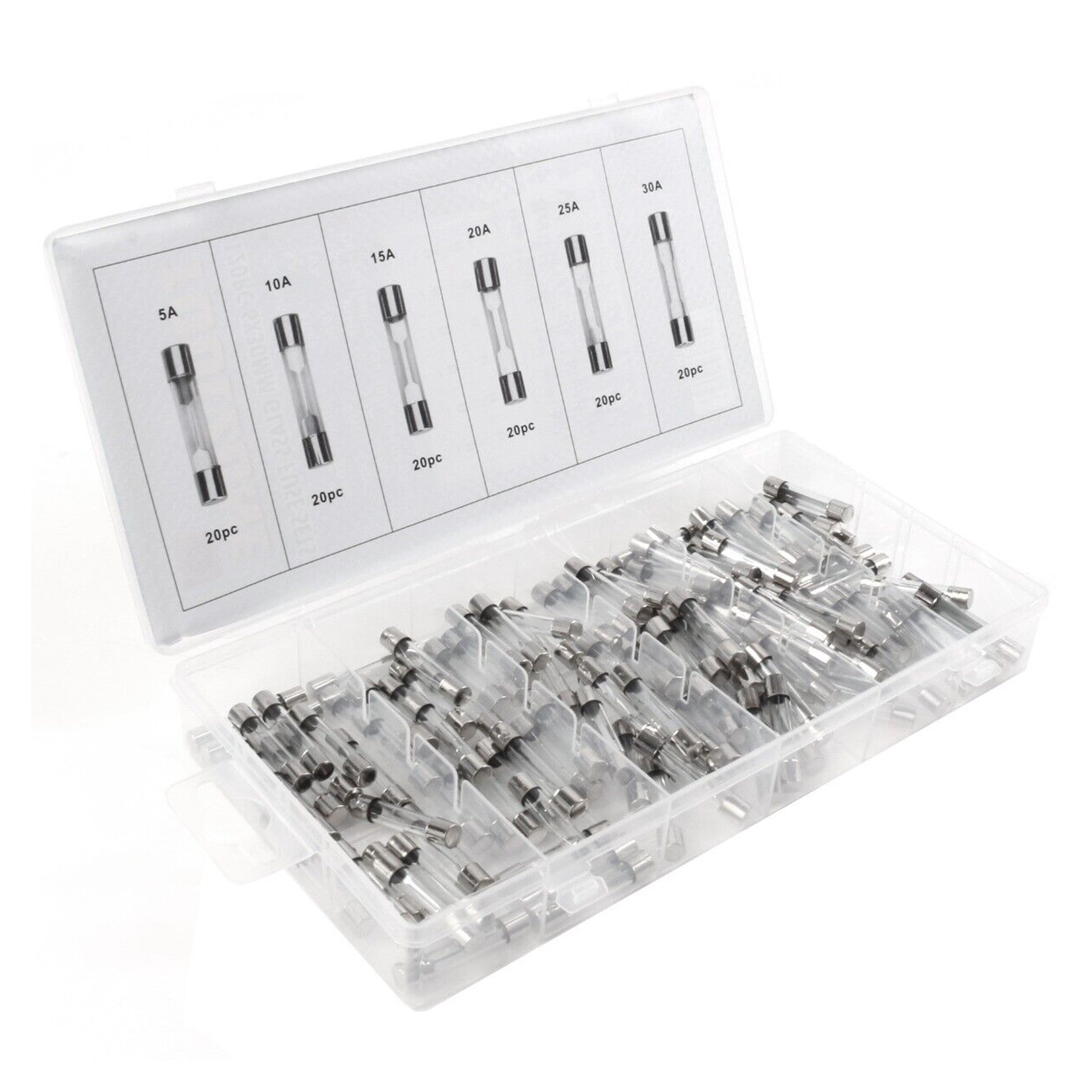 GLASS FUSE ASSORTMENT 120pc 6x30mm IN STORAGE BOX - TOOLZONE KDPHW187 thumbnail 2