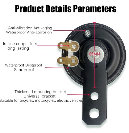 HORN 12V DC SMALL 65mm WATERPROOF BLACK LOUD TONE SOUND 105DB thumbnail 3
