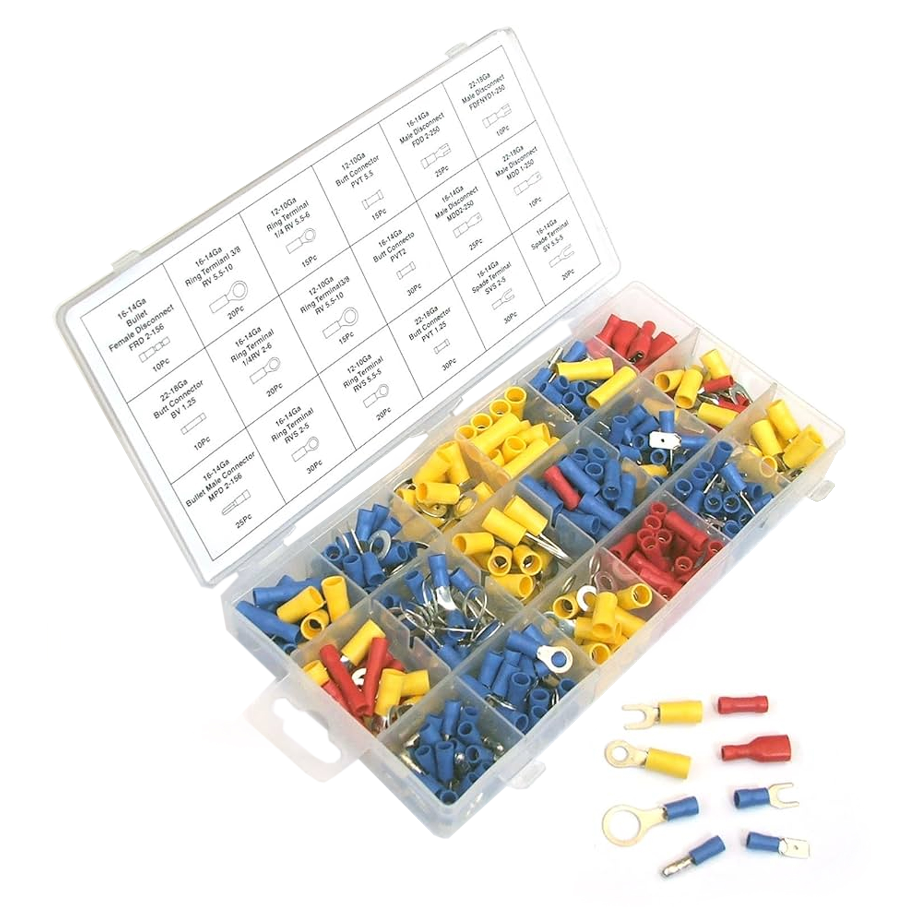 WIRE TERMINALS ASSORTMENT BOX 360PC BRASS 12-10ga 16-14ga 22-16ga - TOOLZONE KDPPL312 thumbnail 2
