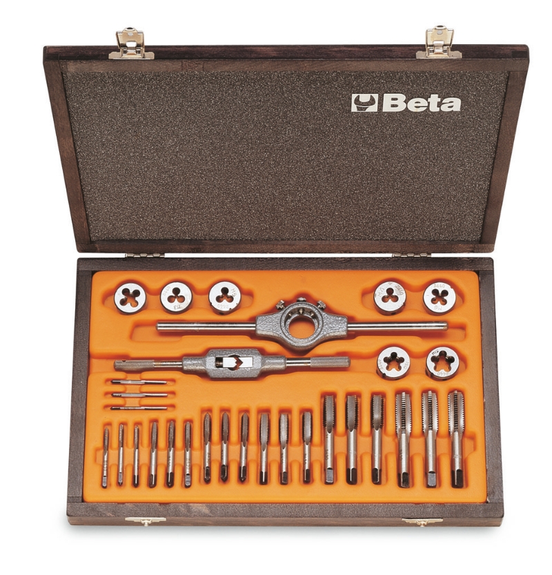 Chrome-Steel Taps and Dies Set Metric Thread with Accessories in Wooden Case - Beta Tools 446/C30 image 1
