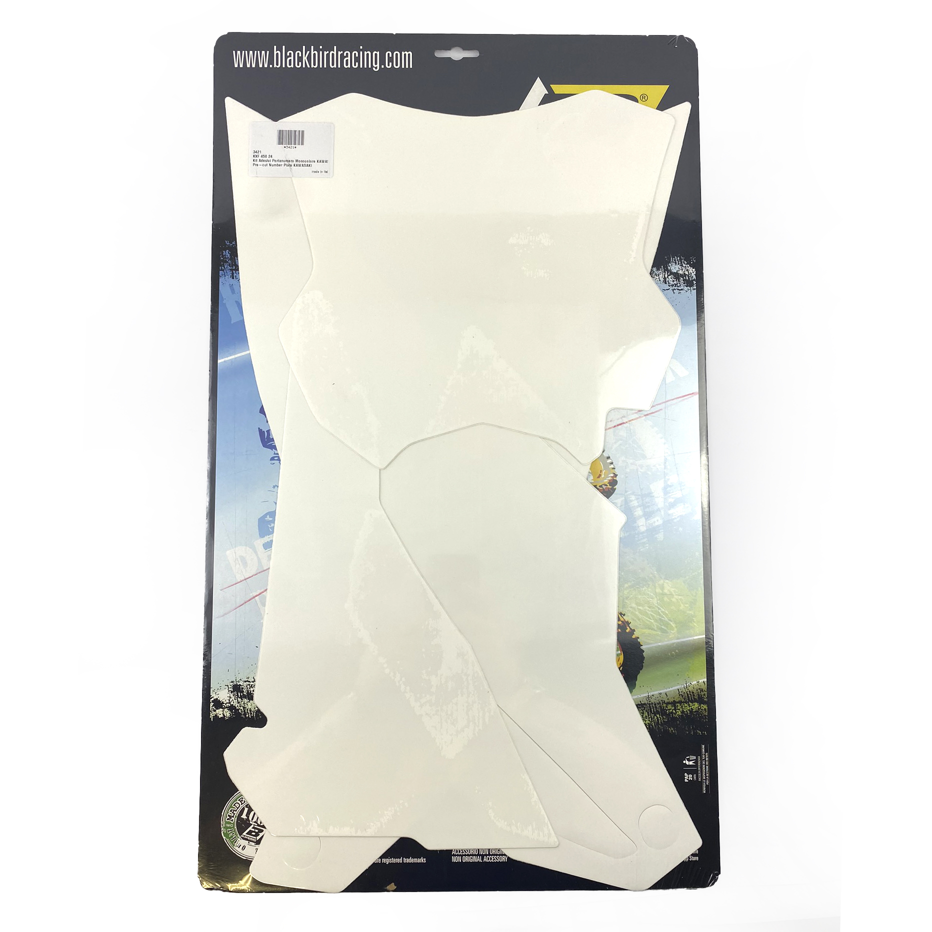 KXF 450 2024 KAWASAKI PRE CUT, BLACKBIRD 3421/10 WHITE NUMBER BOARD BACKGROUNDS image 1