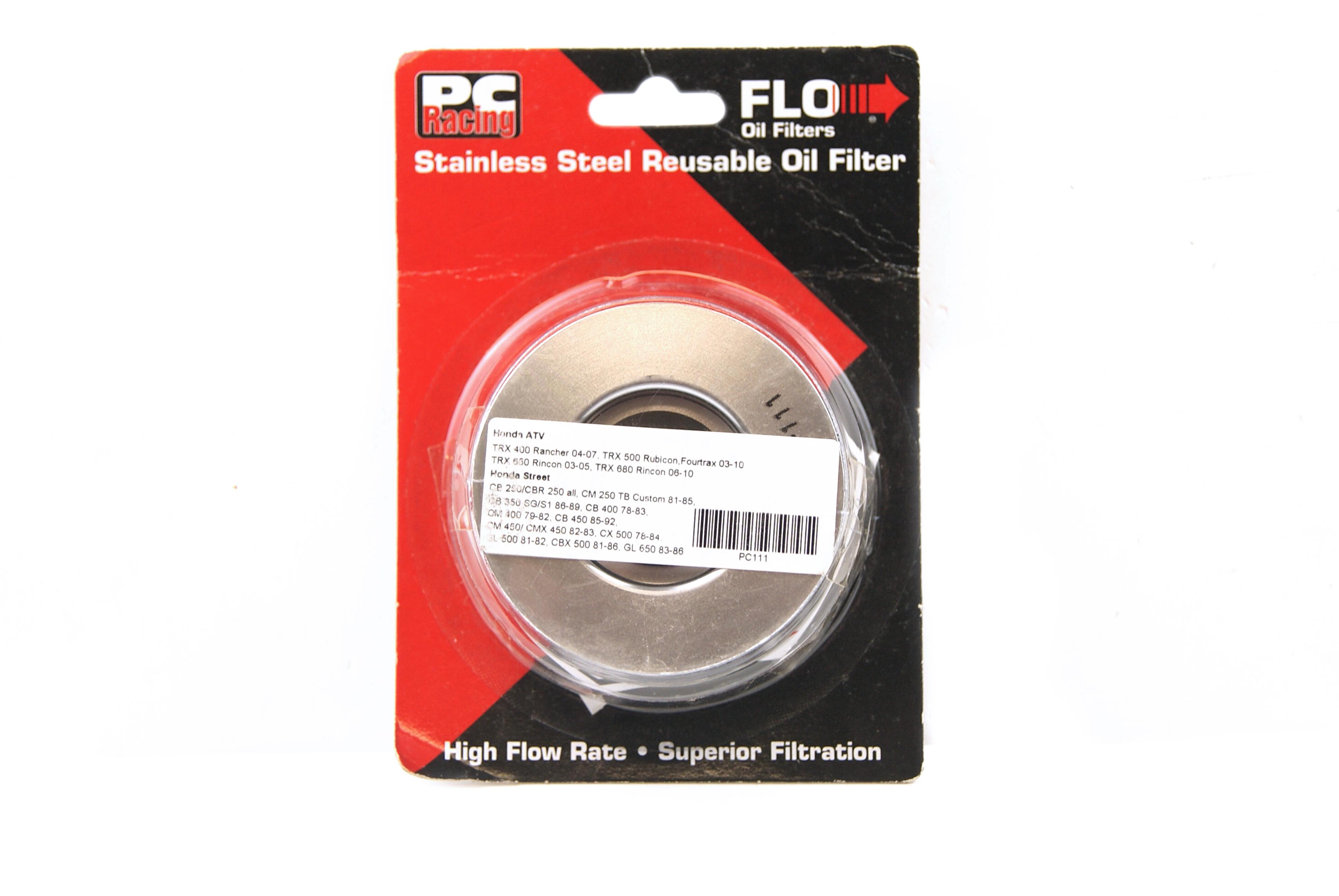 OIL FILTER FLO REUSABLE PC111, PC RACING USA STAINLESS STEEL thumbnail 2
