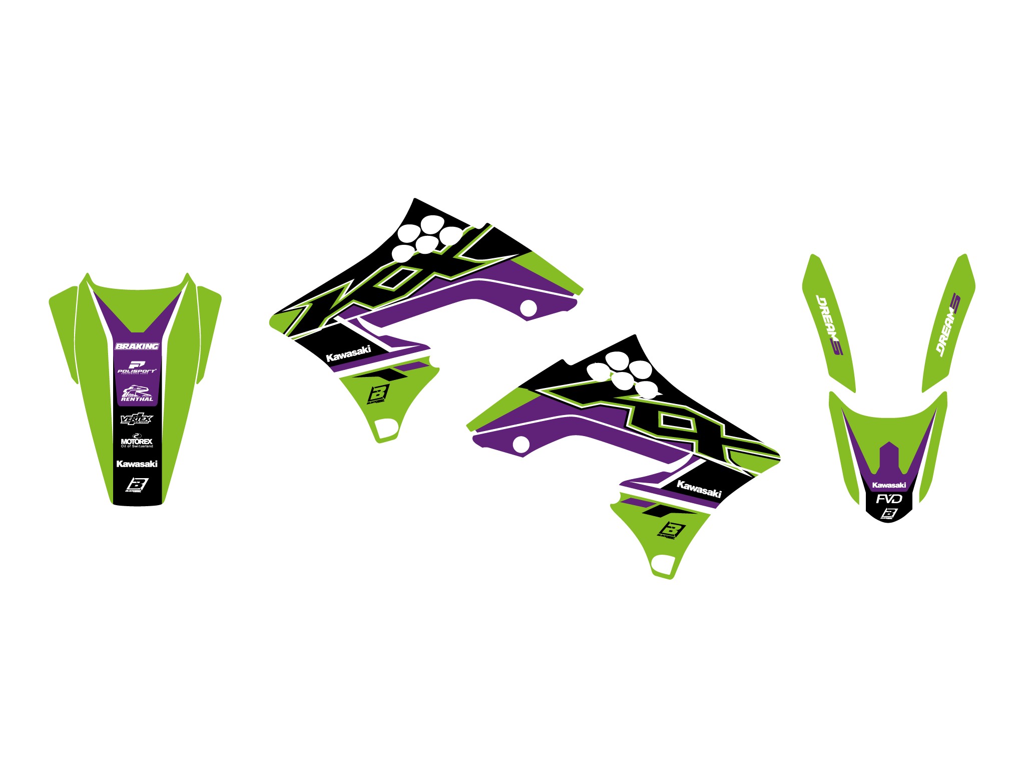 09-12 KXF250 DREAM 5 GRAPHICS, BLACKBIRD DECAL KIT 2418AB image 1