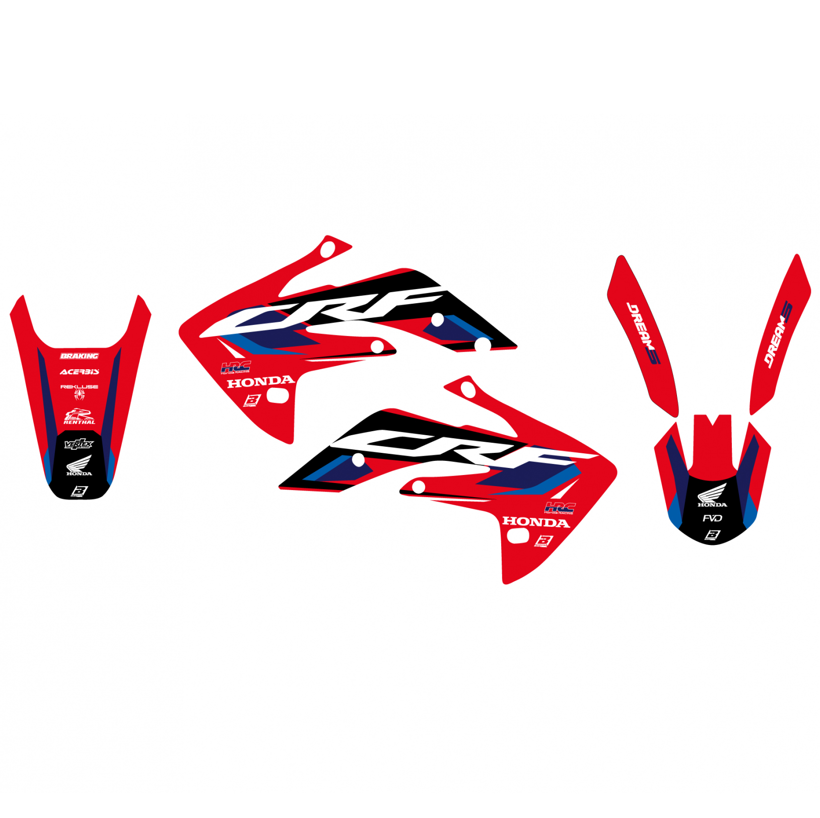 07-25 CRF150R DREAM 5 GRAPHIC, BLACKBIRD DECAL KIT 2141AB thumbnail 2