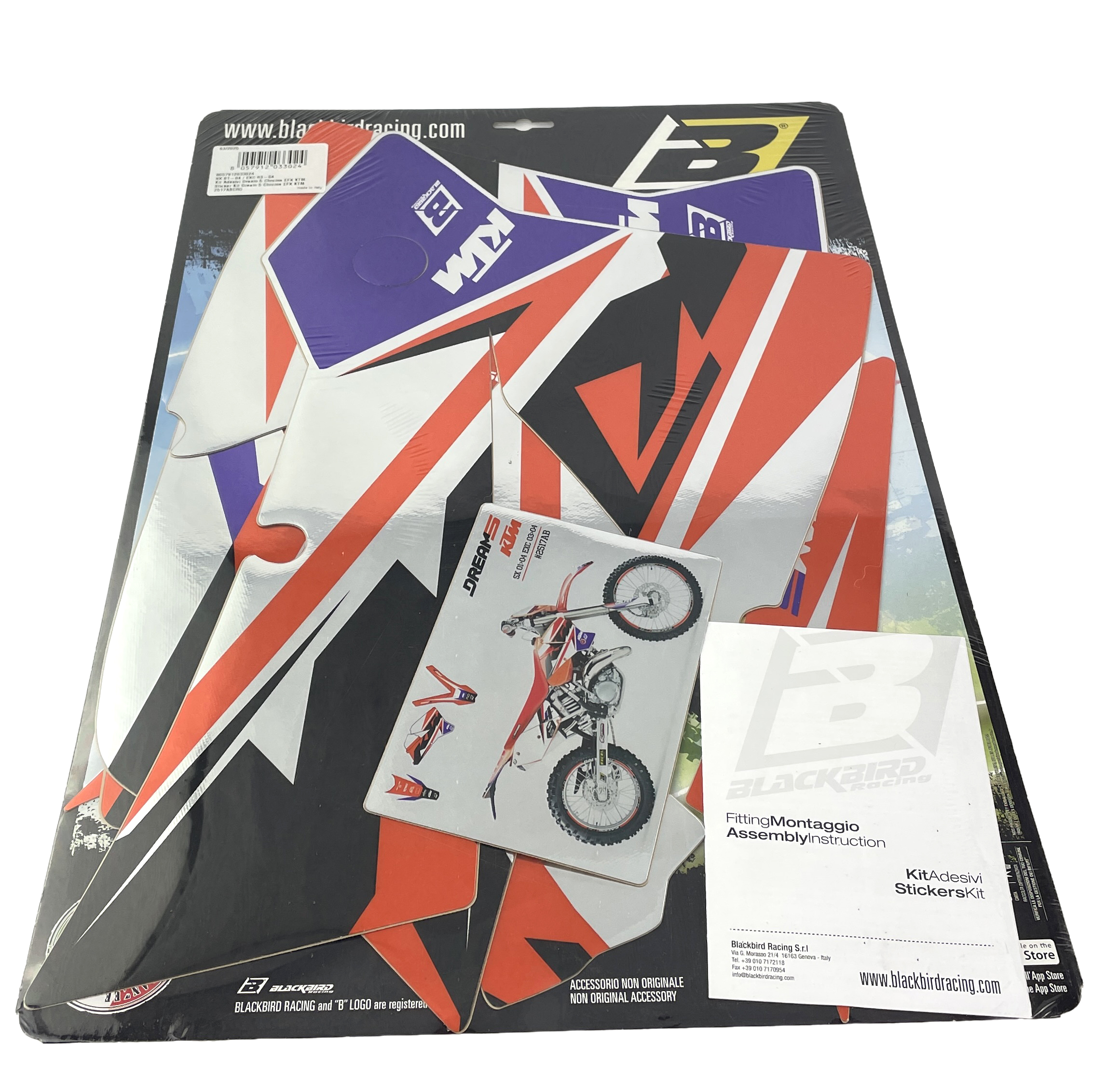01-04 SX 03-04 EXC KTM DREAM 5 CHROME DECALS, BLACKBIRD 2517ABCRO