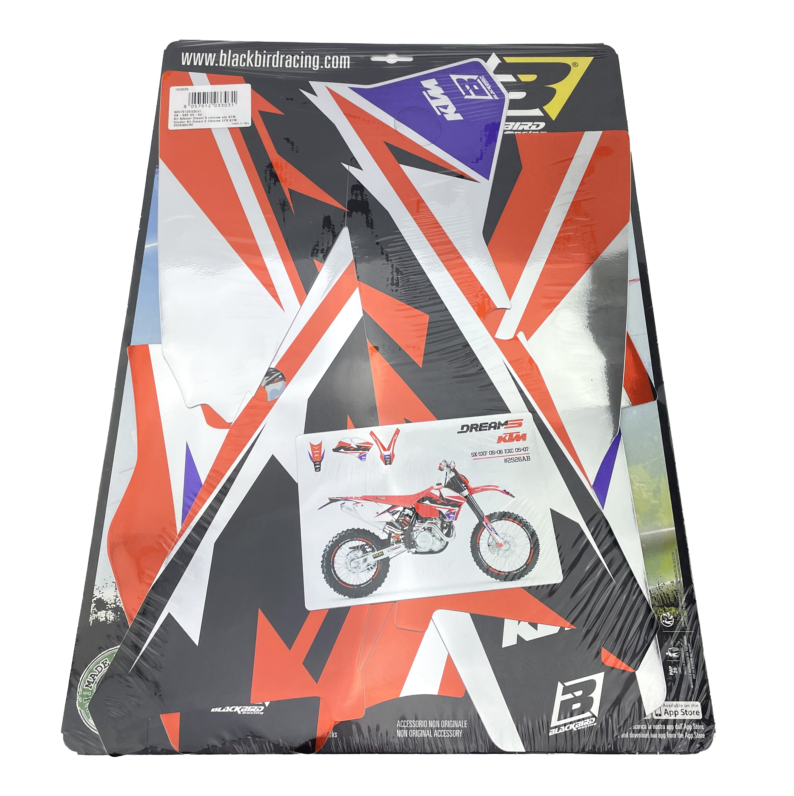 05-06 SX/SXF 05-07 EXC KTM DREAM 5 CHROME DECALS, BLACKBIRD 2526ABCRO image 1