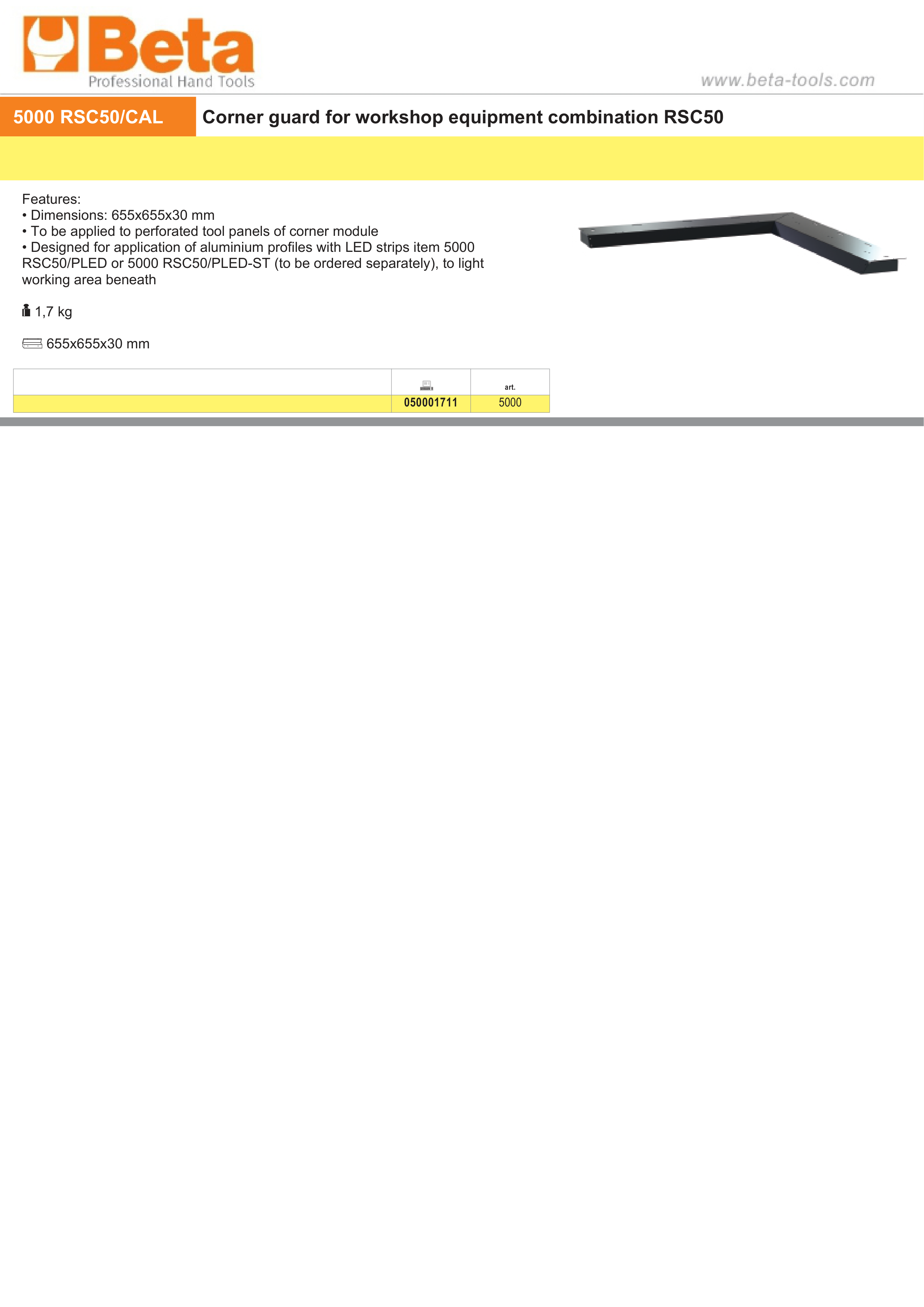 Corner Guard for RSC50, 655x655x30mm, Compatible with LED Strip Profiles (Sold Separately) - BetaRSC50 5000 RSC50/CAL thumbnail 2