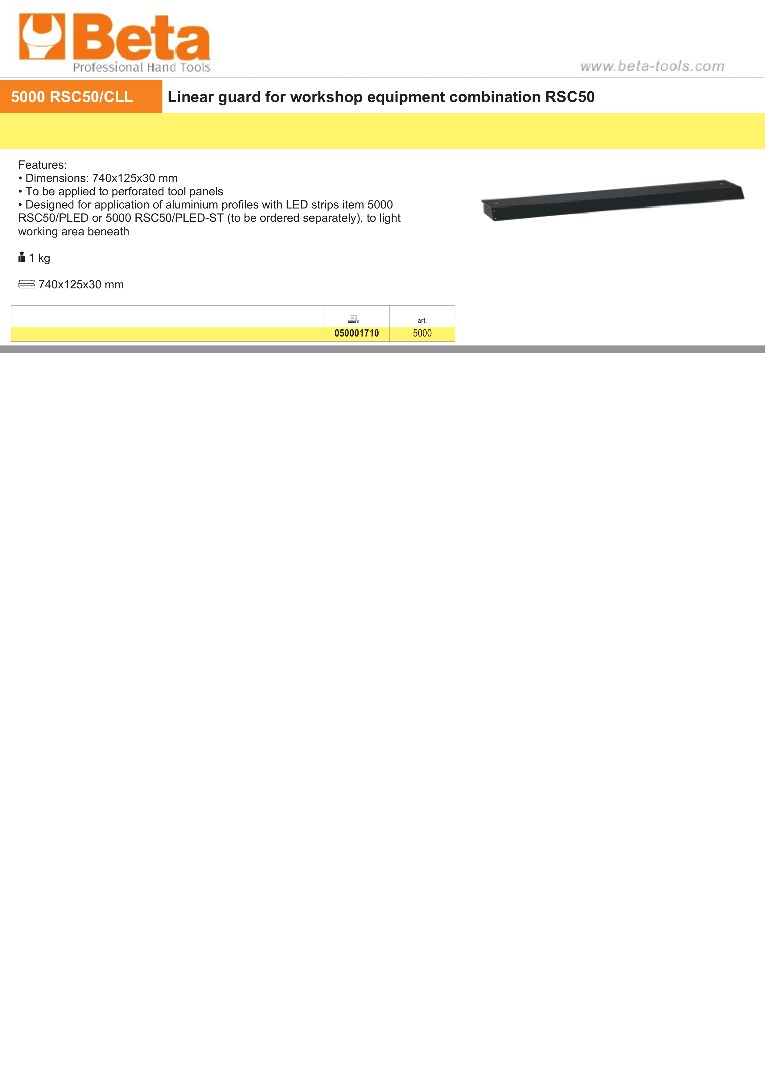Linear Guard for RSC50, 740x125x30mm, Compatible with LED Strip Profiles (Sold Separately) - BetaRSC50 5000 RSC50/CLL thumbnail 2
