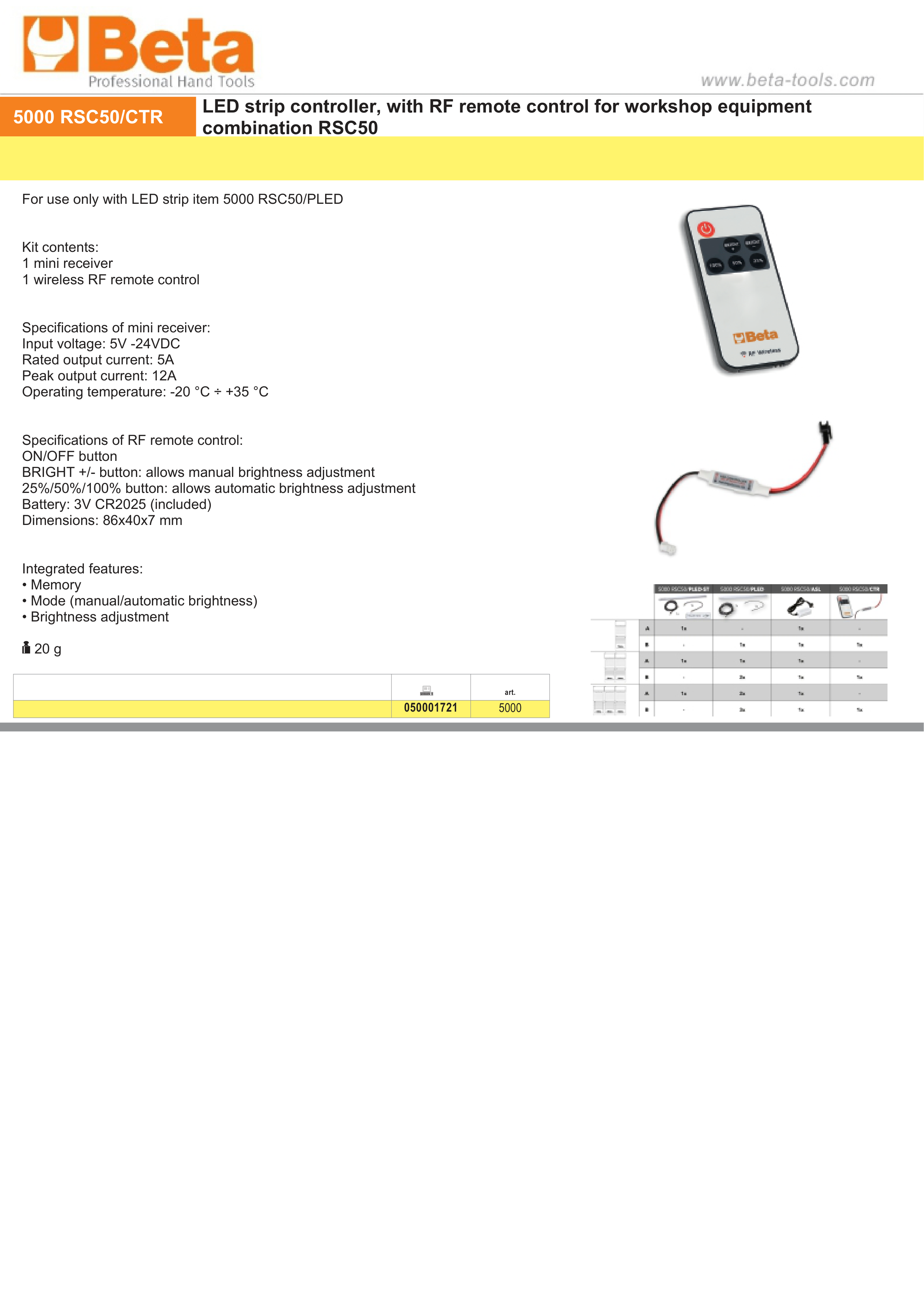 LED STRIP CONTROLLER RF REMOTE BETA 5V-24VDC 5A MINI RECEIVER 5000 RSC50 CTR thumbnail 2
