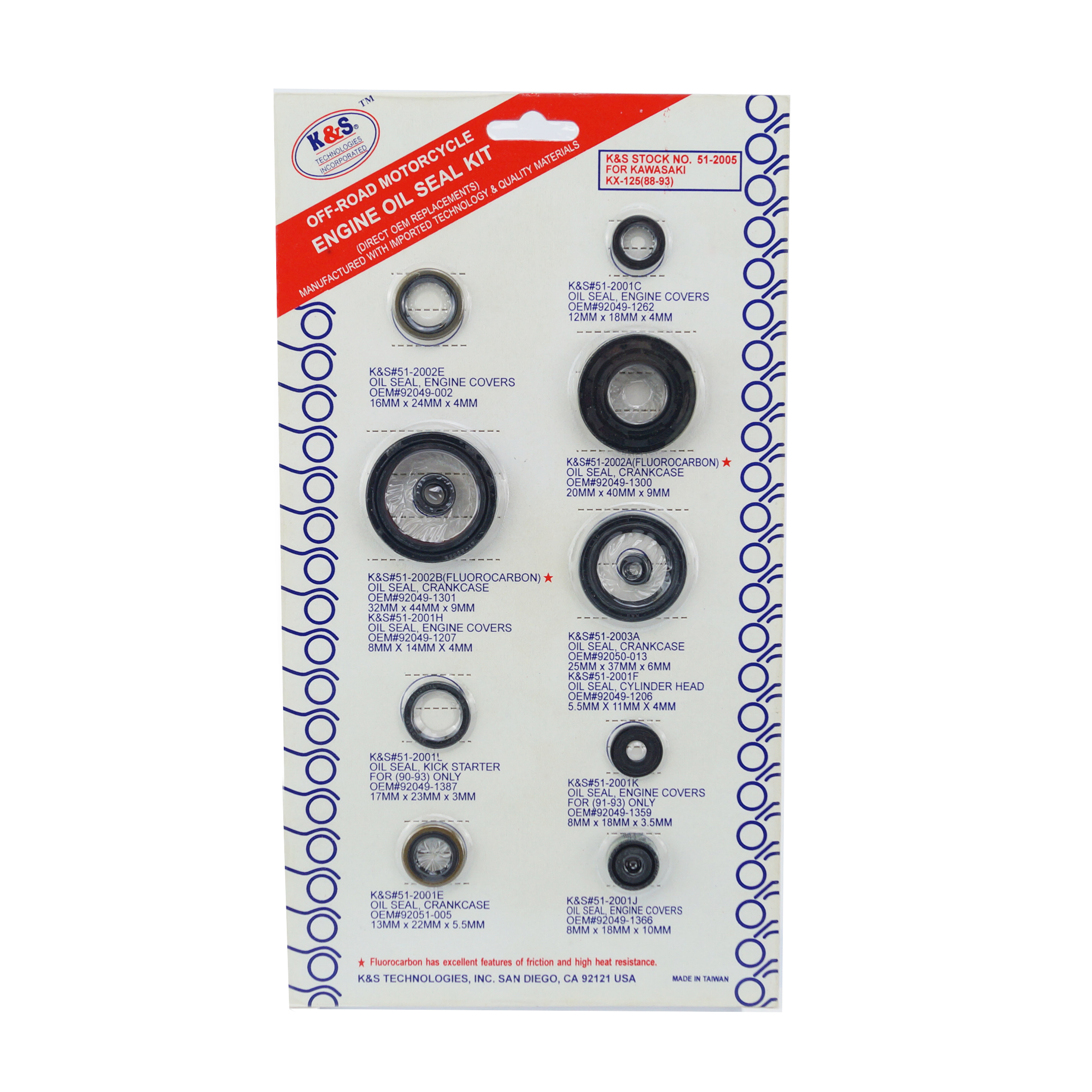 OIL SEAL SET 88-93 KX125 11PS K&S 51-2005