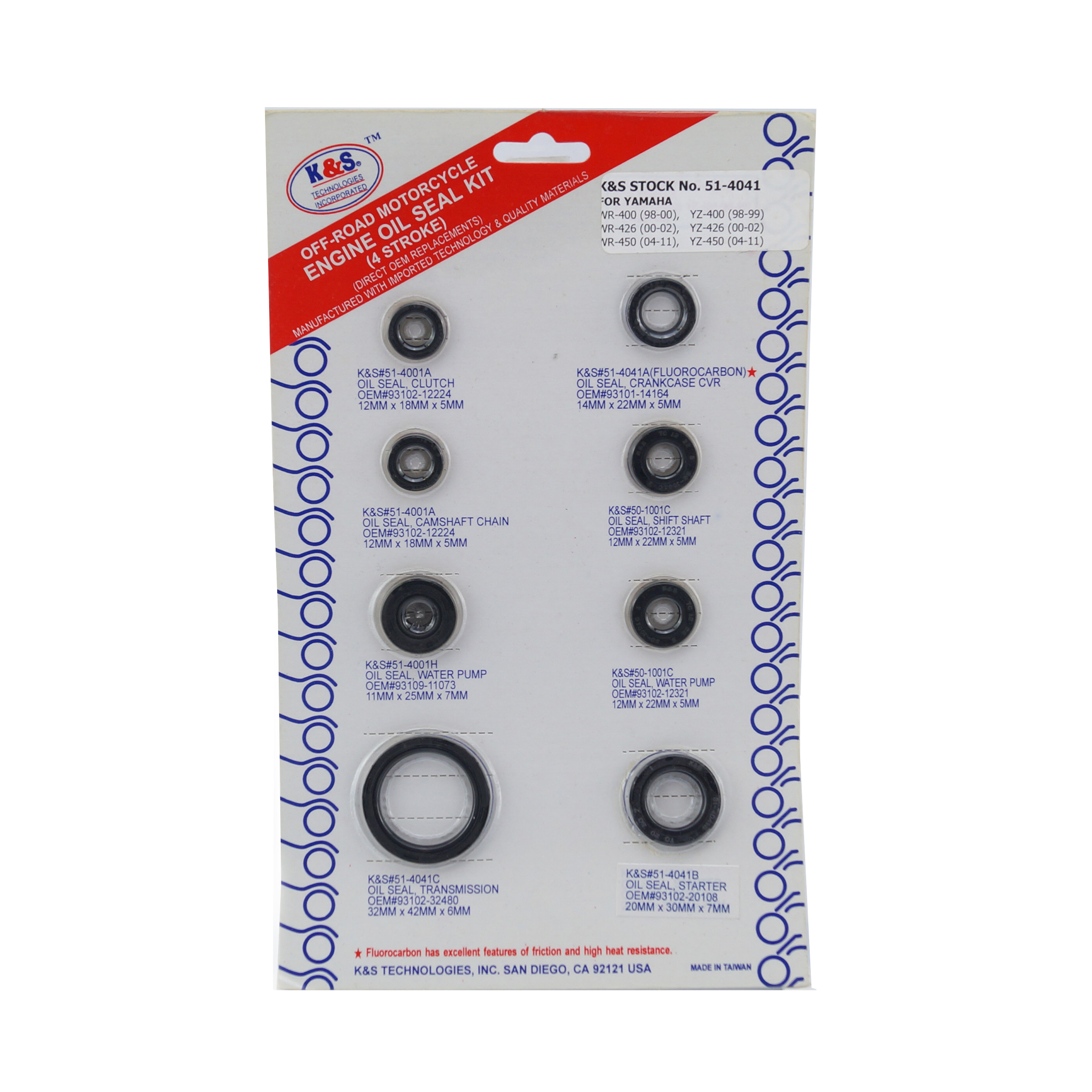 OIL SEAL SET YZF400 426 WRF, K&S 51-4041 YAMAHA YZ426F