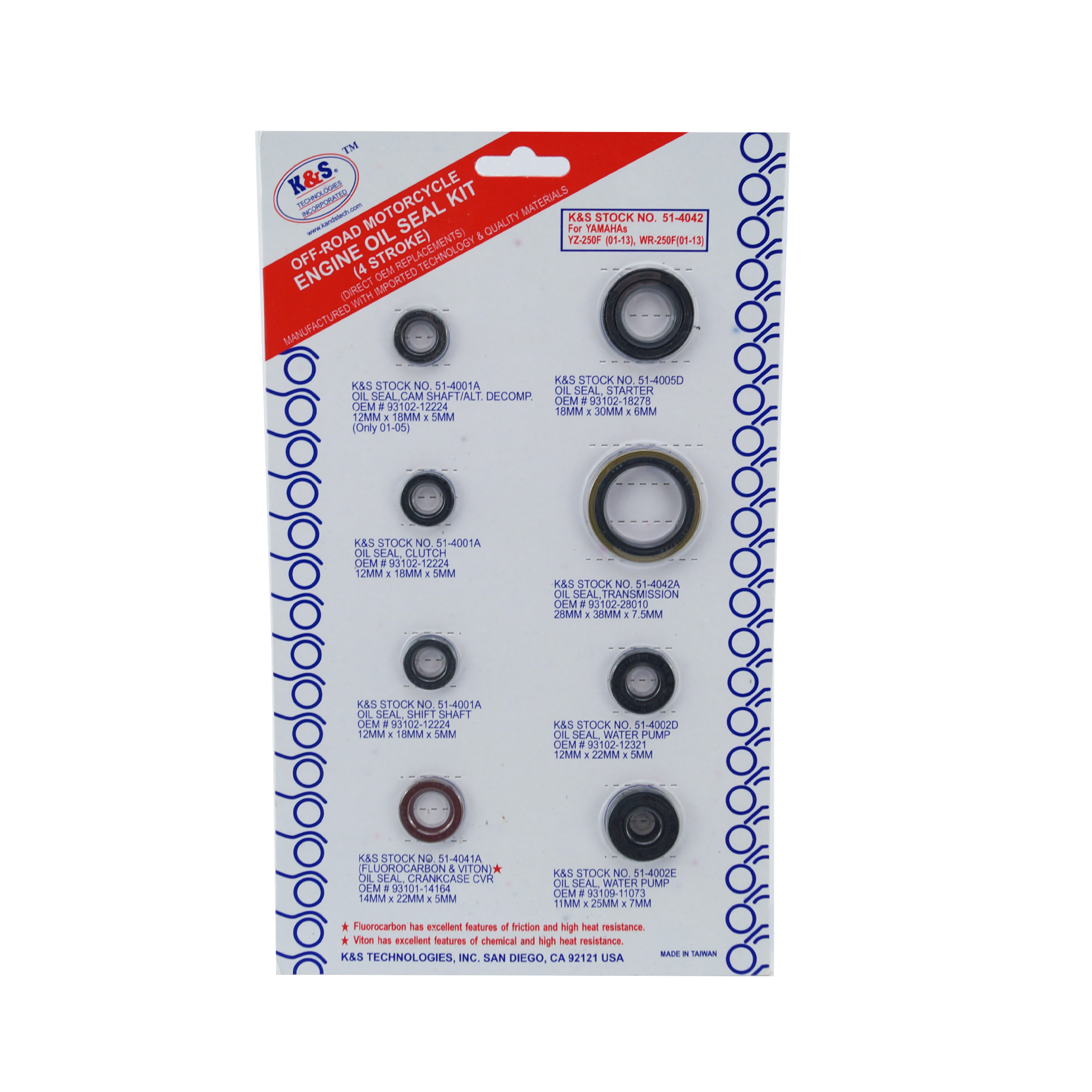 OIL SEAL SET 01-11 YZF WRF 250, K&S 51-4042 ENGINE YAMAHA