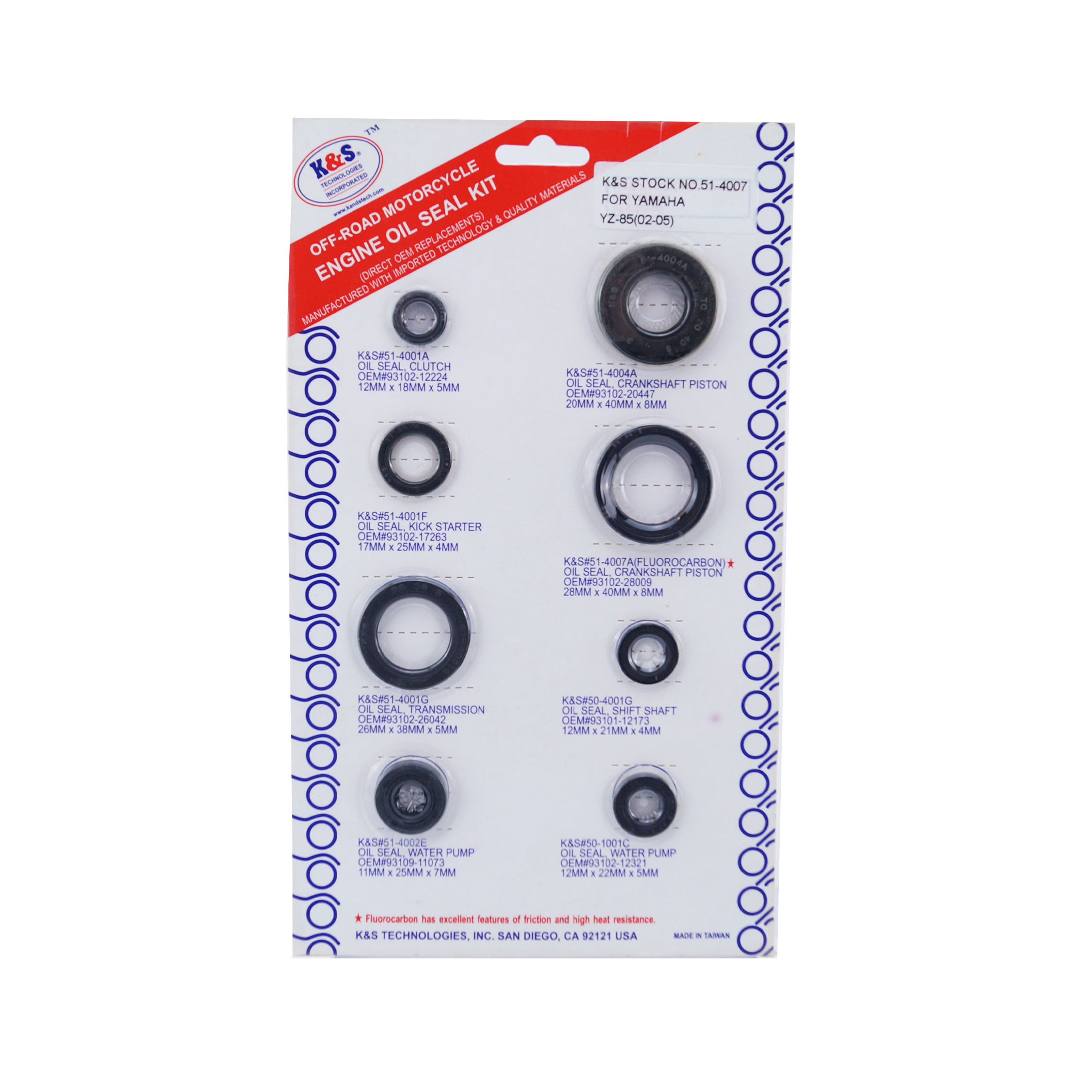 OIL SEAL SET ENGINE 02-14 YZ85, K&S 51-4007 YAMAHA KIT / 8