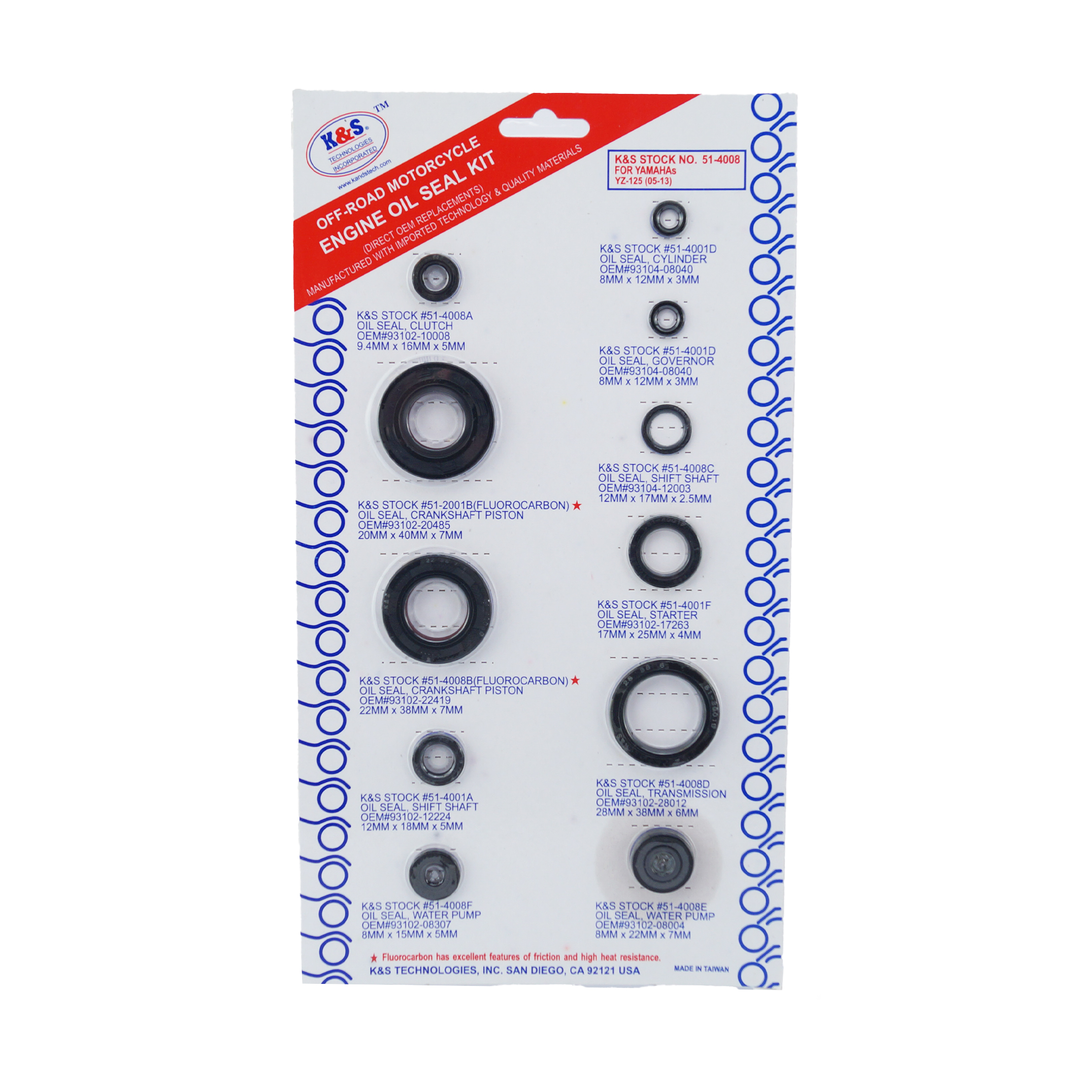 OIL SEAL SET ENGINE 05-19 YZ125, K&S 51-4008