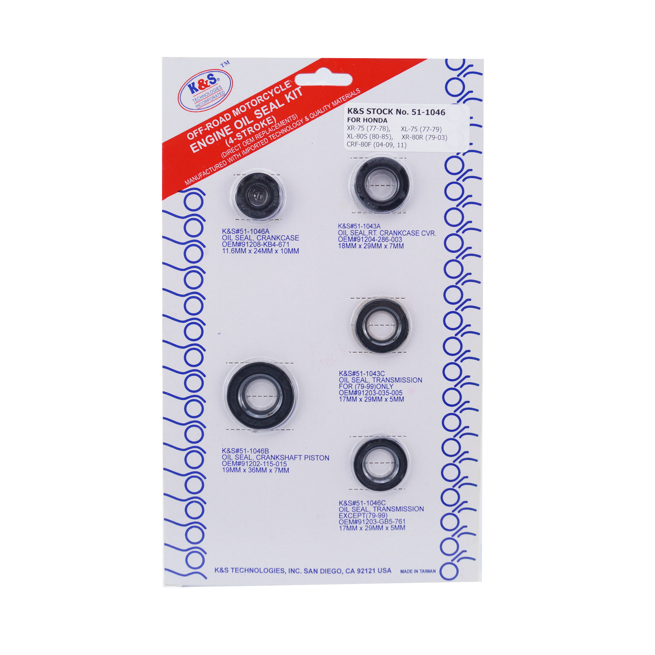 COMPLETE ENGINE OIL SEAL KIT 69-12 HONDA 50/65/70/80, K&S 51-1046 DIRT/ATV/ROAD