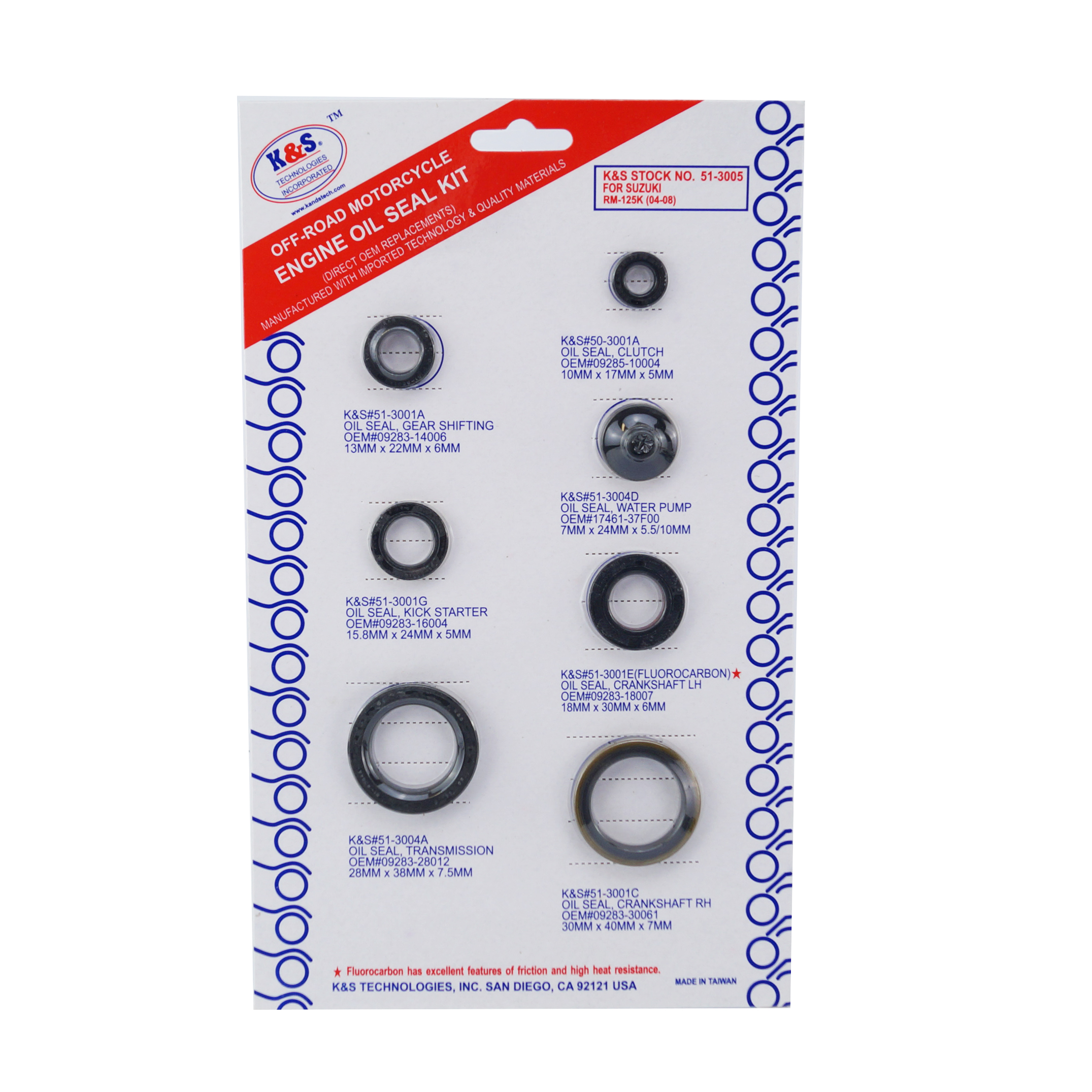 OIL SEAL SET ENGINE RM125 7pcs, K&S 51-3005 SUZUKI RM125 04-10