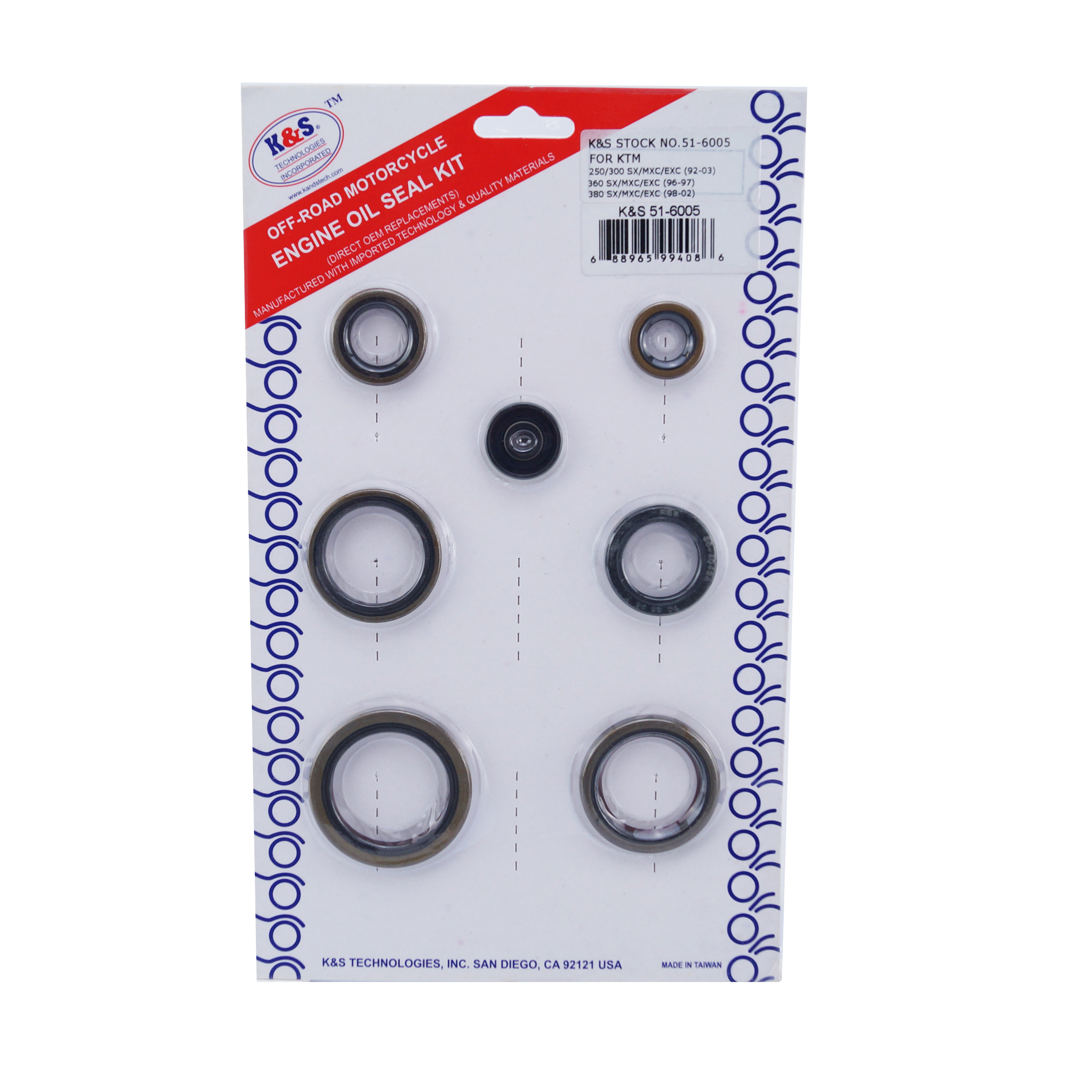 OIL SEAL SET 91-03 250/300 KTM, K&S 51-6005 ENGINE KIT / 7