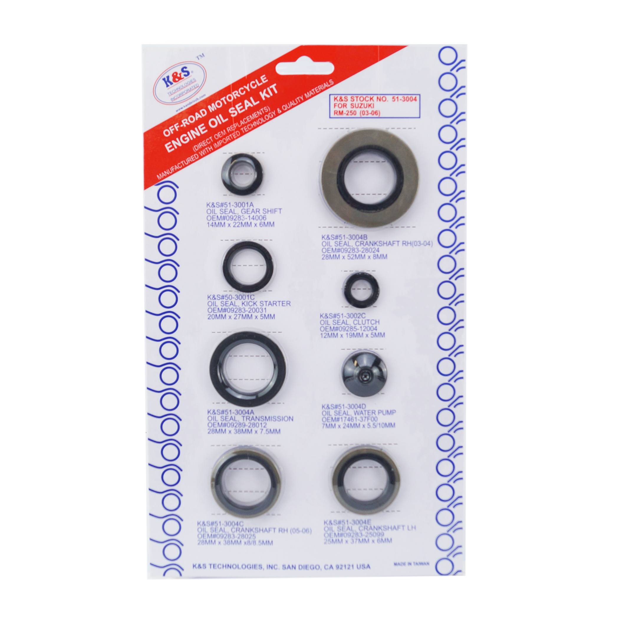 OIL SEAL SET 03-08 RM250 8pcs, K&S 51-3004 ENGINE image 1