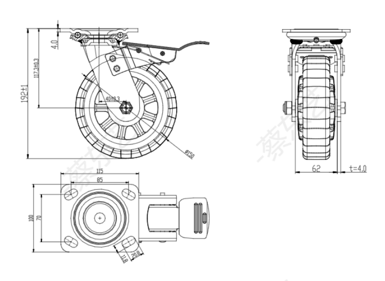 CASTOR WHEEL HEAVY DUTY 6 ROTATION WITH BRAKE - EACH thumbnail 3
