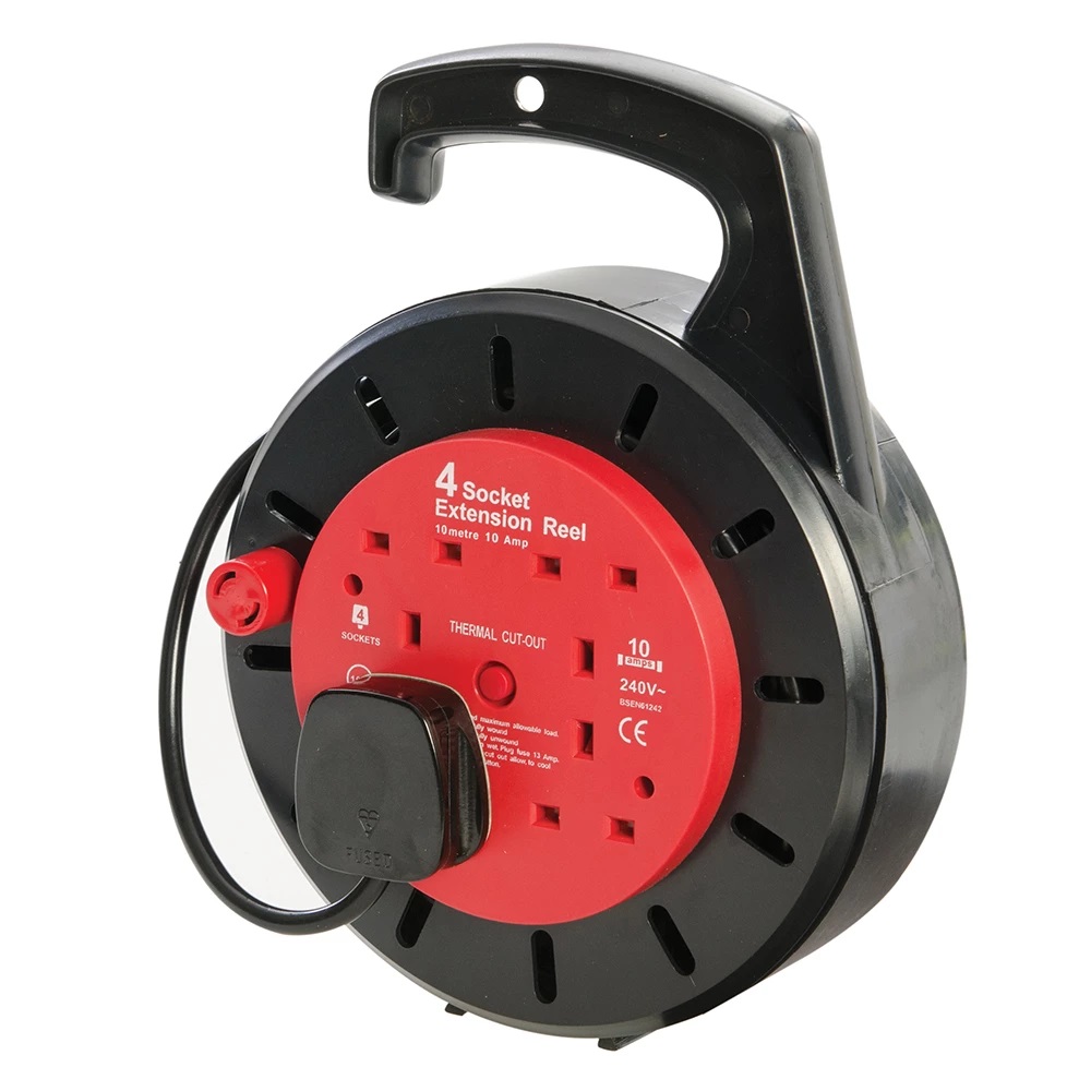 EXTENSION LEAD, CASSETTE CABLE REEL 10A, 4-GANG 10M image 1