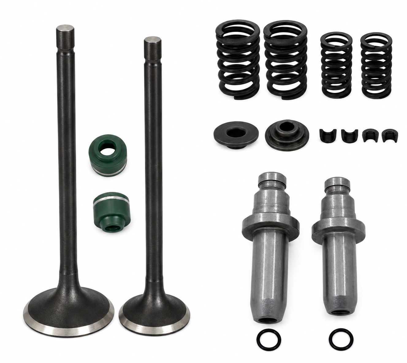 VALVE REBUILD KIT 98 HONDA CG 125 16pcs EXHAUST 29mm INTAKE 24mm GUIDES SPRINGS CLIPS SEALS image 1