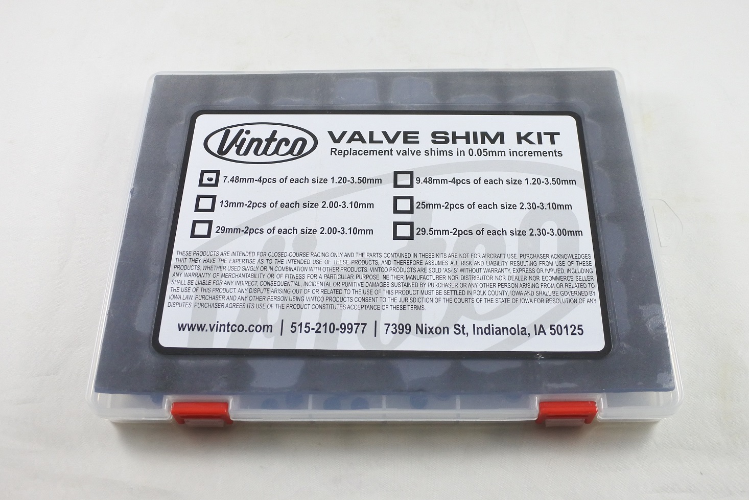 VALVE SHIM KIT 7.48mm 1.20-3.50mm 0.05mm INCREMENTS 4PCS EACH SIZE VINTCO 7.48SHIMKIT thumbnail 4