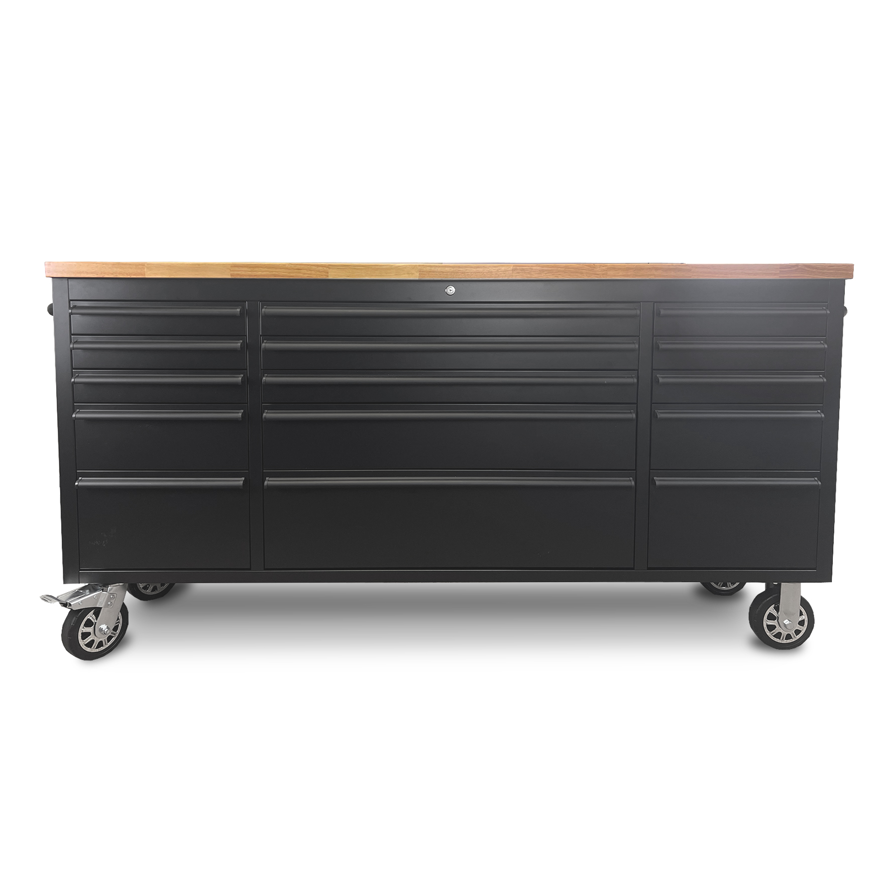 72 Powder Coated Matte Black Steel Tool Chest Box 15 Drawers Solid Wooden Top thumbnail 2
