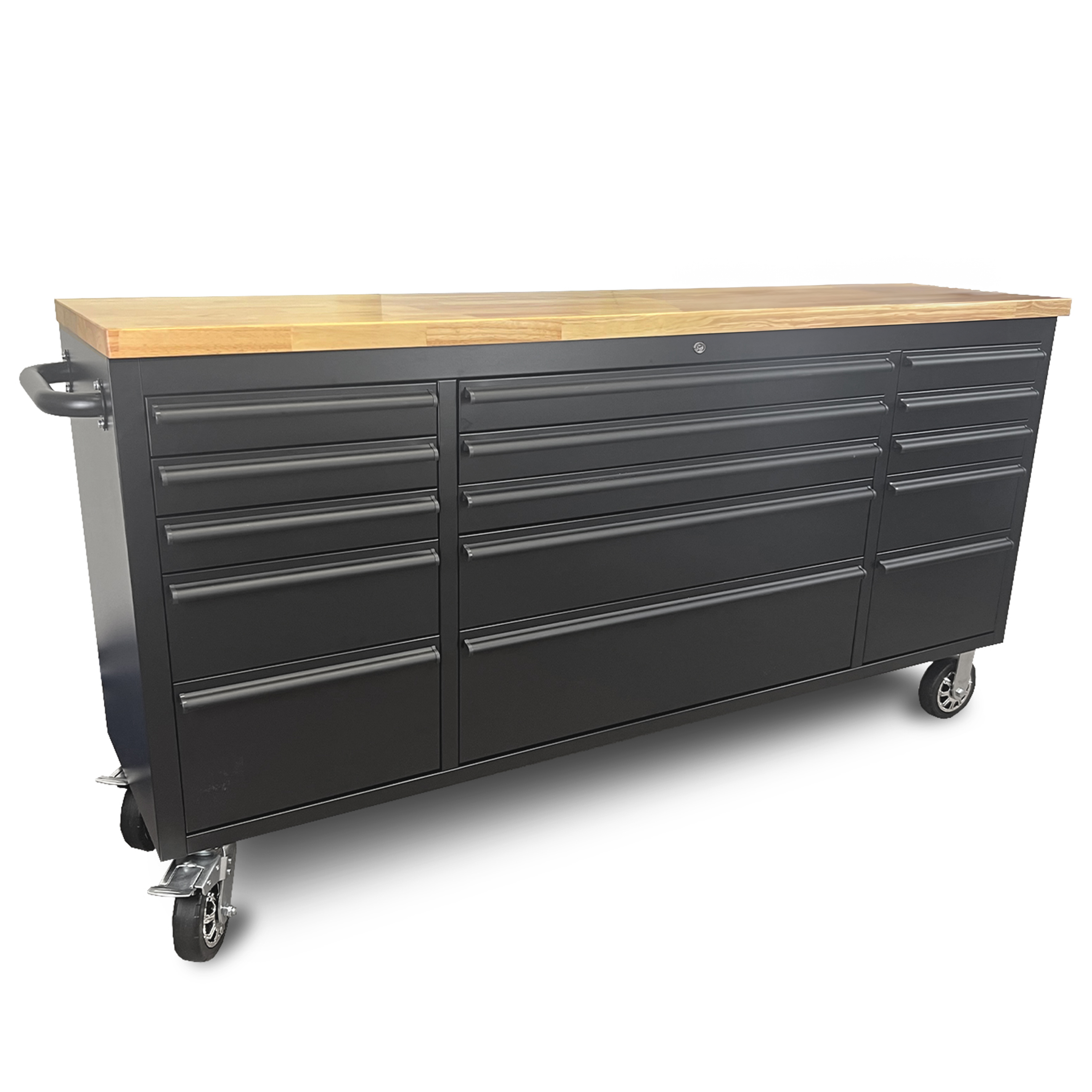 72 Powder Coated Matte Black Steel Tool Chest Box 15 Drawers Solid Wooden Top thumbnail 3