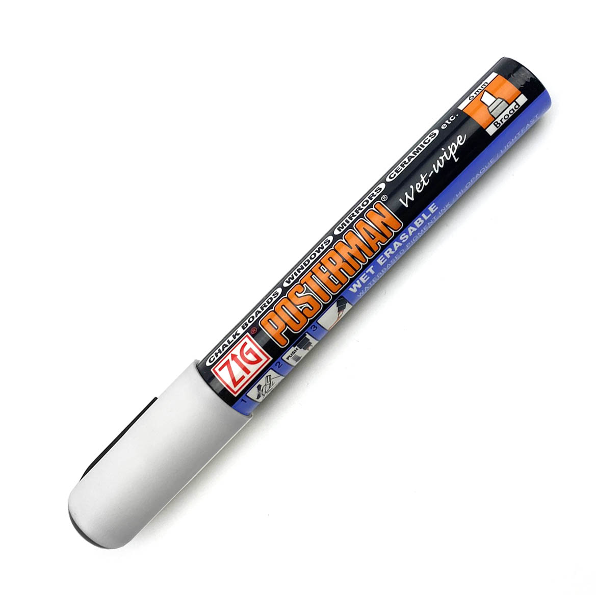 WET WIPE PEN - PAINT PEN - CHISEL TIP - WHITE image 1