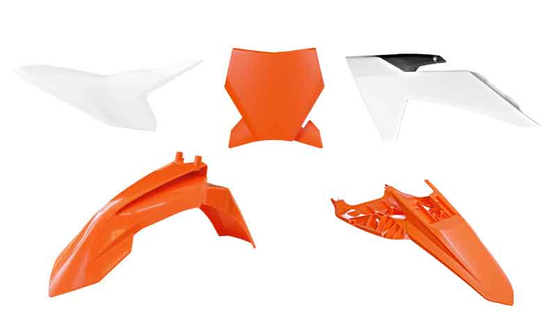 PLASTIC KIT 2024-2025 KTM 50 SX ORANGE/WHITE/BLACK, RTECH R-KITKTM-OEM-150 image 1