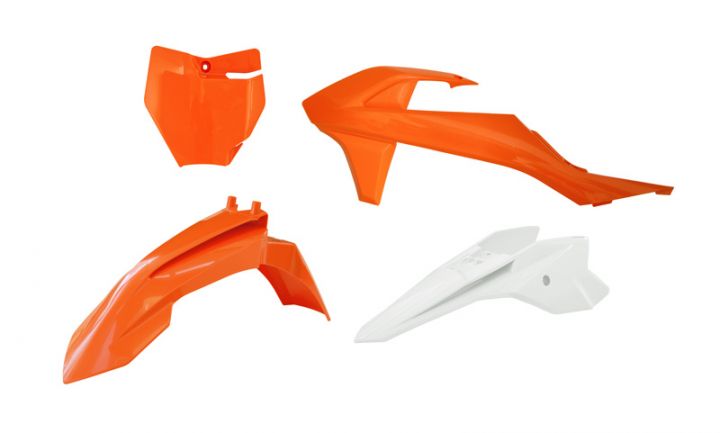 PLASTIC KIT/4 ORANGE/WHITE, KTM 50 SX 2016-23, SX-E 20-24, RTECH R-KITKTM-AR5-050 image 1