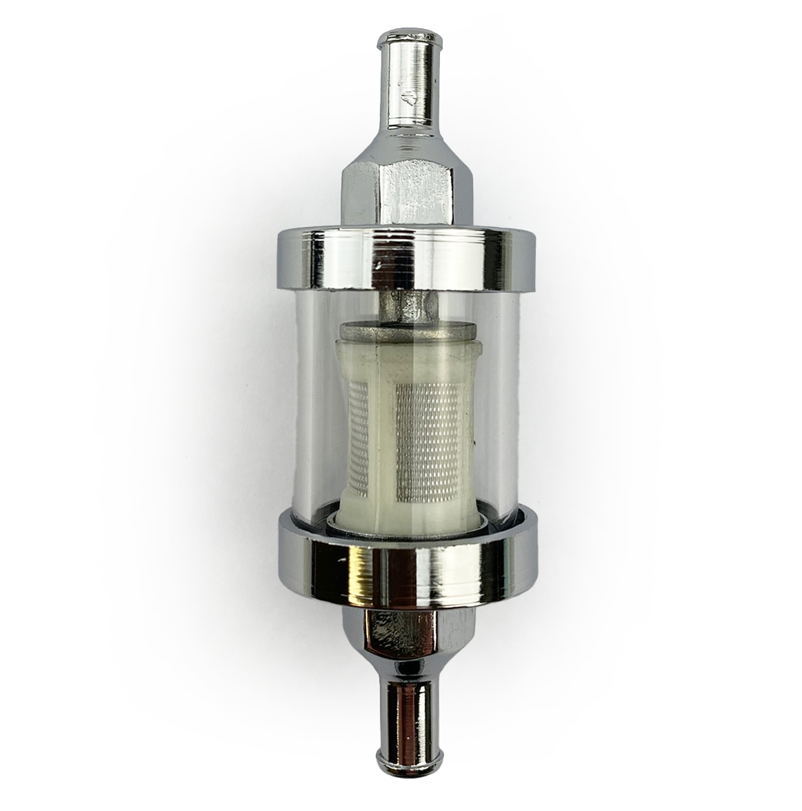 LARGE IN-LINE FUEL FILTER 6mm 1/4 WASHABLE GLASS CHROME ENDS thumbnail 2