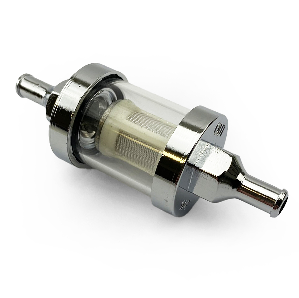 LARGE IN-LINE FUEL FILTER 6mm 1/4 WASHABLE GLASS CHROME ENDS image 1