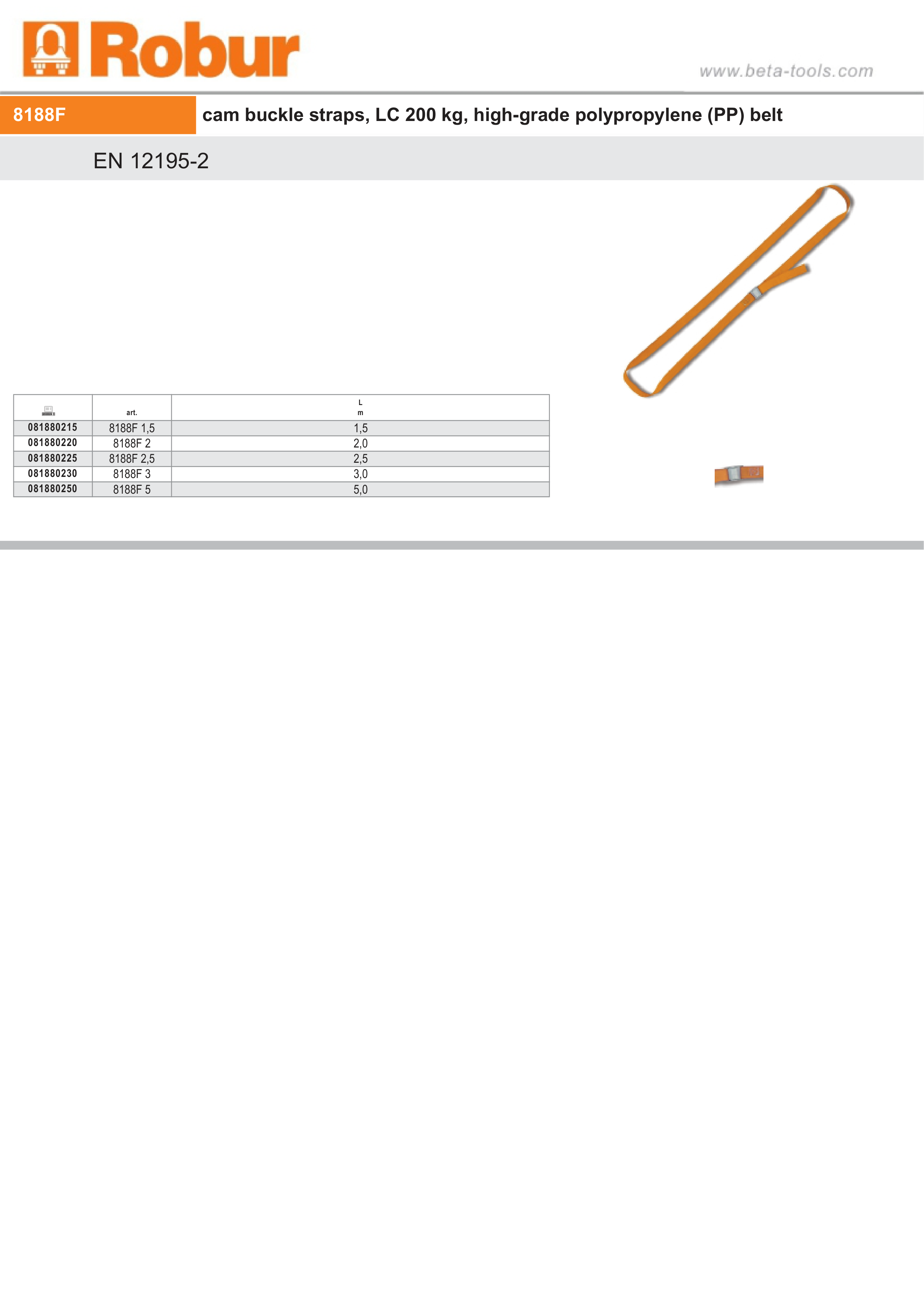 Cam Buckle Straps 200kg High-Grade Polypropylene 1.5m - Robur 8188F 1,5 thumbnail 5