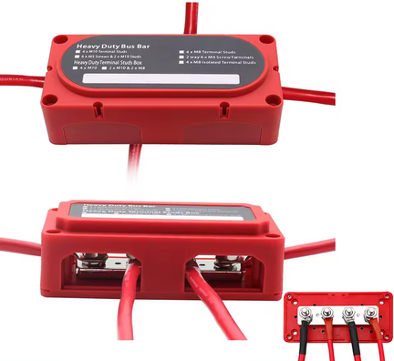 BATTERY BUSBAR 4 POST 12V 24V 36V 48V 300AMP RED POSITIVE POWER DISTRIBUTION BLOCK RED image 1