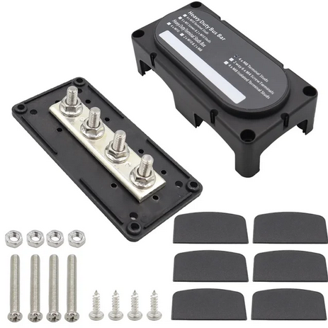 BATTERY BUSBAR 4 POST 12V 24V 36V 48V 300AMP BLACK NEGATIVE POWER DISTRIBUTION BLOCK image 1