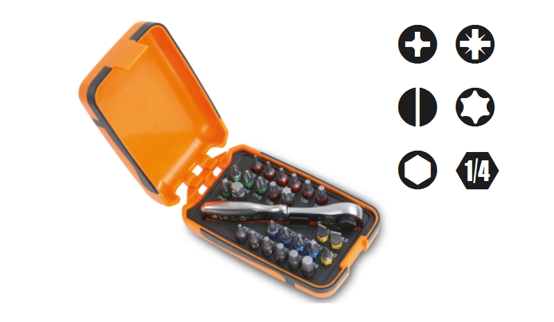 25 Bits, 1 Connector, Reversible Ratchet in Plastic Case - Beta Tools 860/C27 image 1