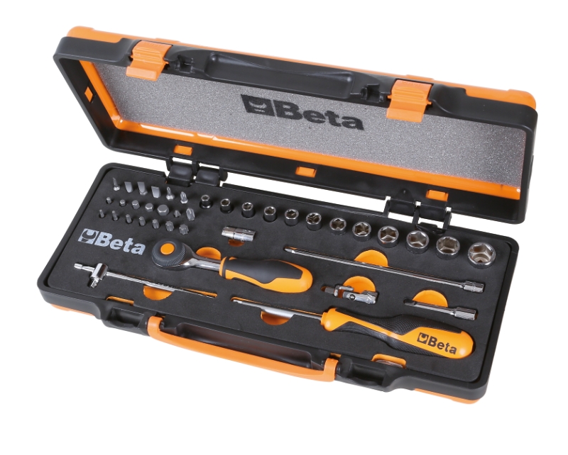 12 Hexagon Sockets, 20 Bits, 7 Accessories in Foam Tray, Metal Case - Beta Tools 900/C12MR image 1