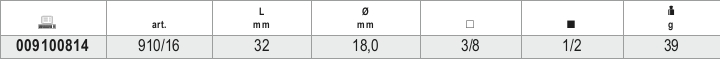 Adaptor 3/8 Female to 1/2 Male Drive 32mm - Beta Tools 910/16 thumbnail 3