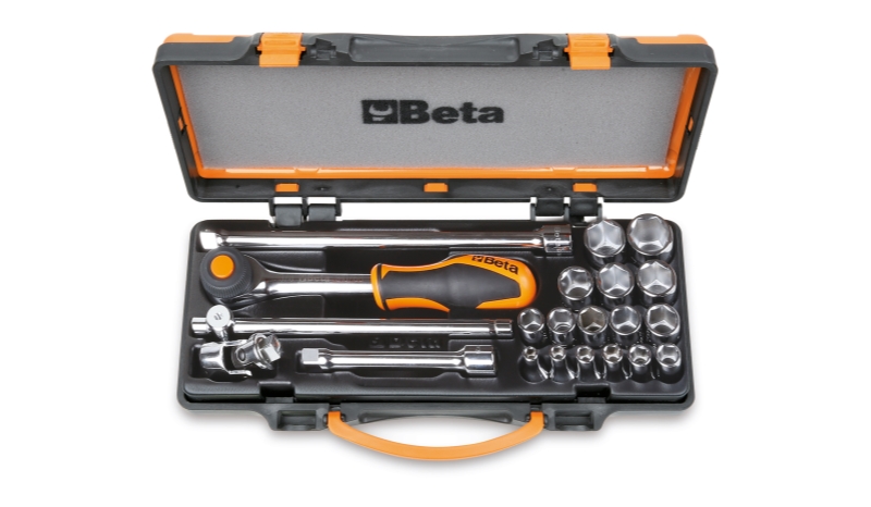 Hexagon Socket and Accessory Set in Metal Case 16 Sockets 5 Accessories - Beta Tools 910A/C16HR image 1