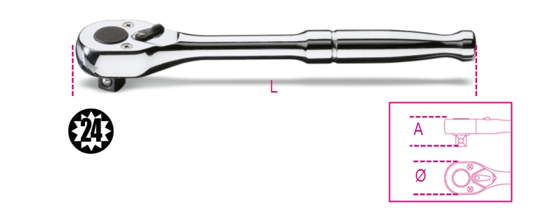 3/8 Drive Reversible Ratchet with Metal Handle 178mm - Beta Tools 910M/55 image 1