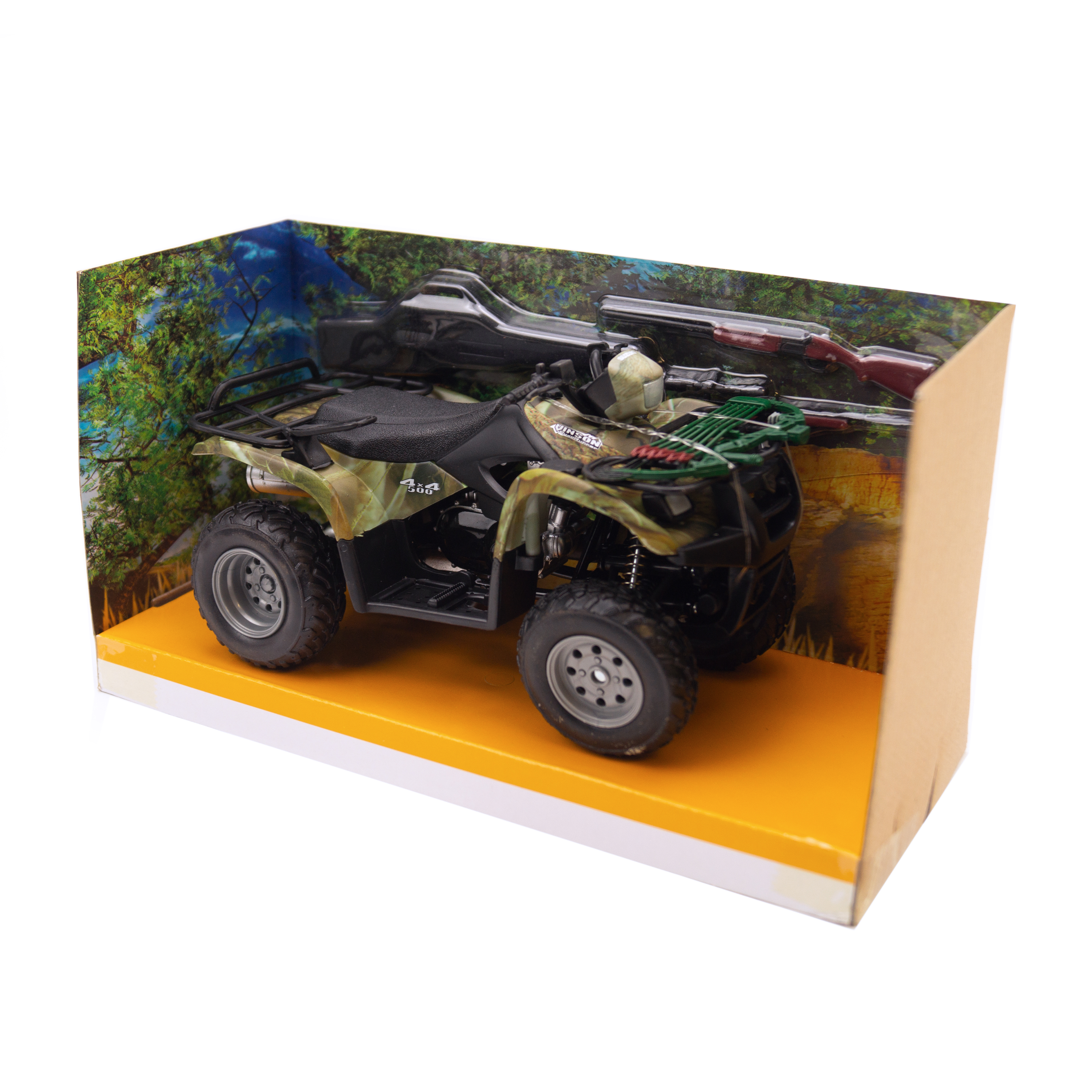 MODEL SUZUKI VINSON AUTO 500 4X4, CAMO ATV WITH RIFLES, SCALE 1:12, NEWRAY 42903A 42903, ATV thumbnail 5