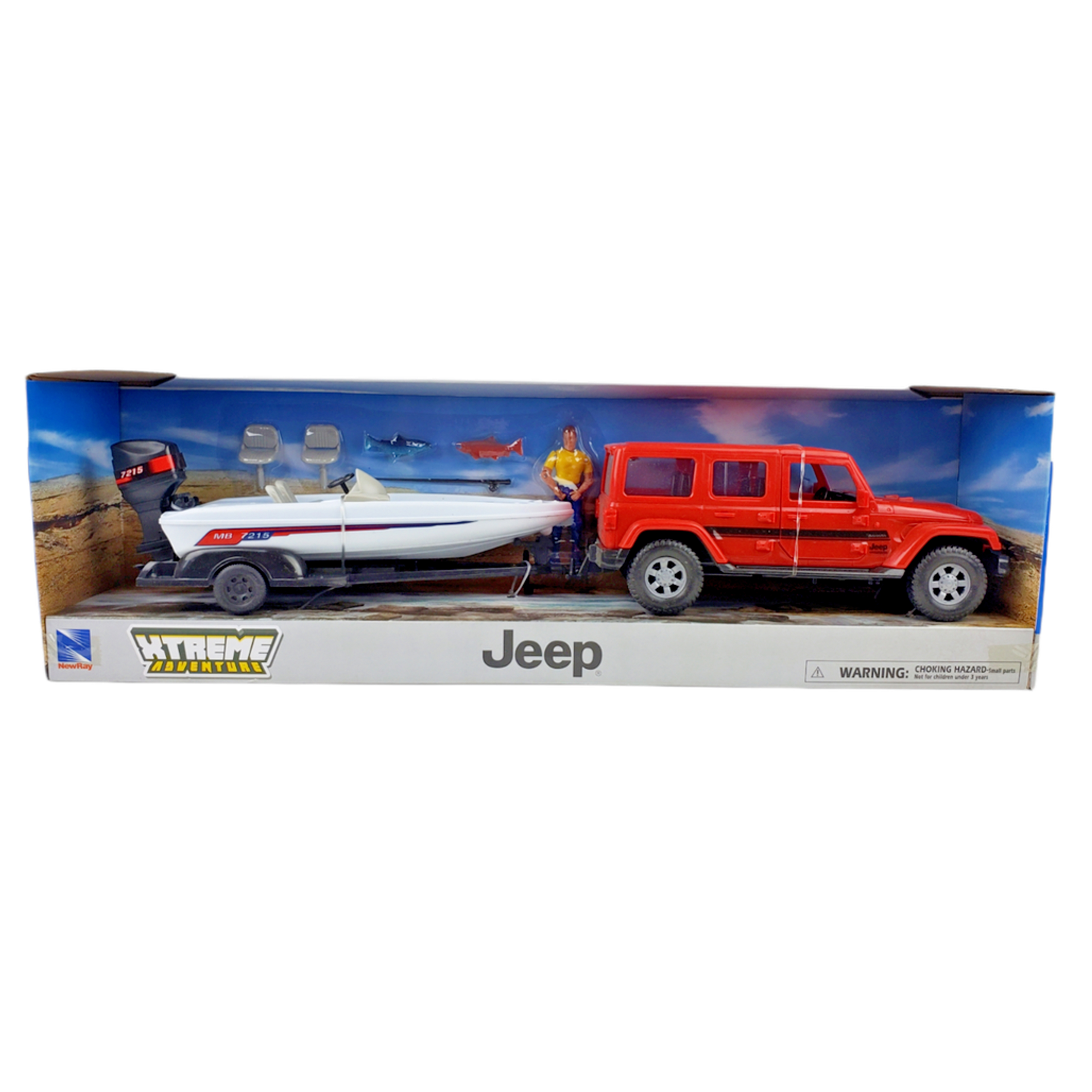 MODEL DIE CAST JEEP WITH TRAILOR, & FISHINJG BOAT SET, SCALE 1:20, NEWRAY SS-37186 thumbnail 2