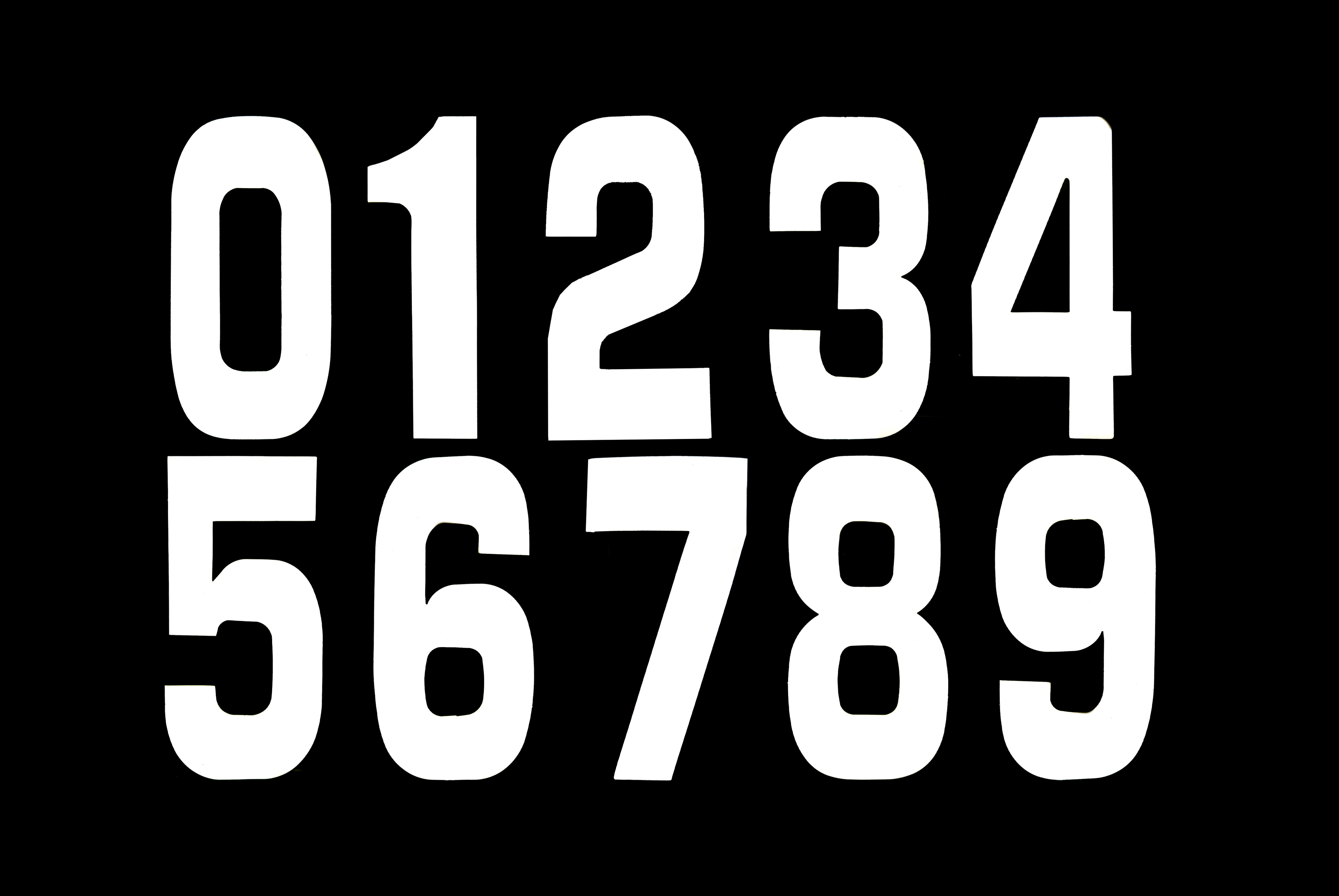 RACE NUMBERS - 0 1 2 3 4 5 6 7 8 9 - WHITE, 100 OF EACH NUMBER / 15cm 6 / PACK OF 1000