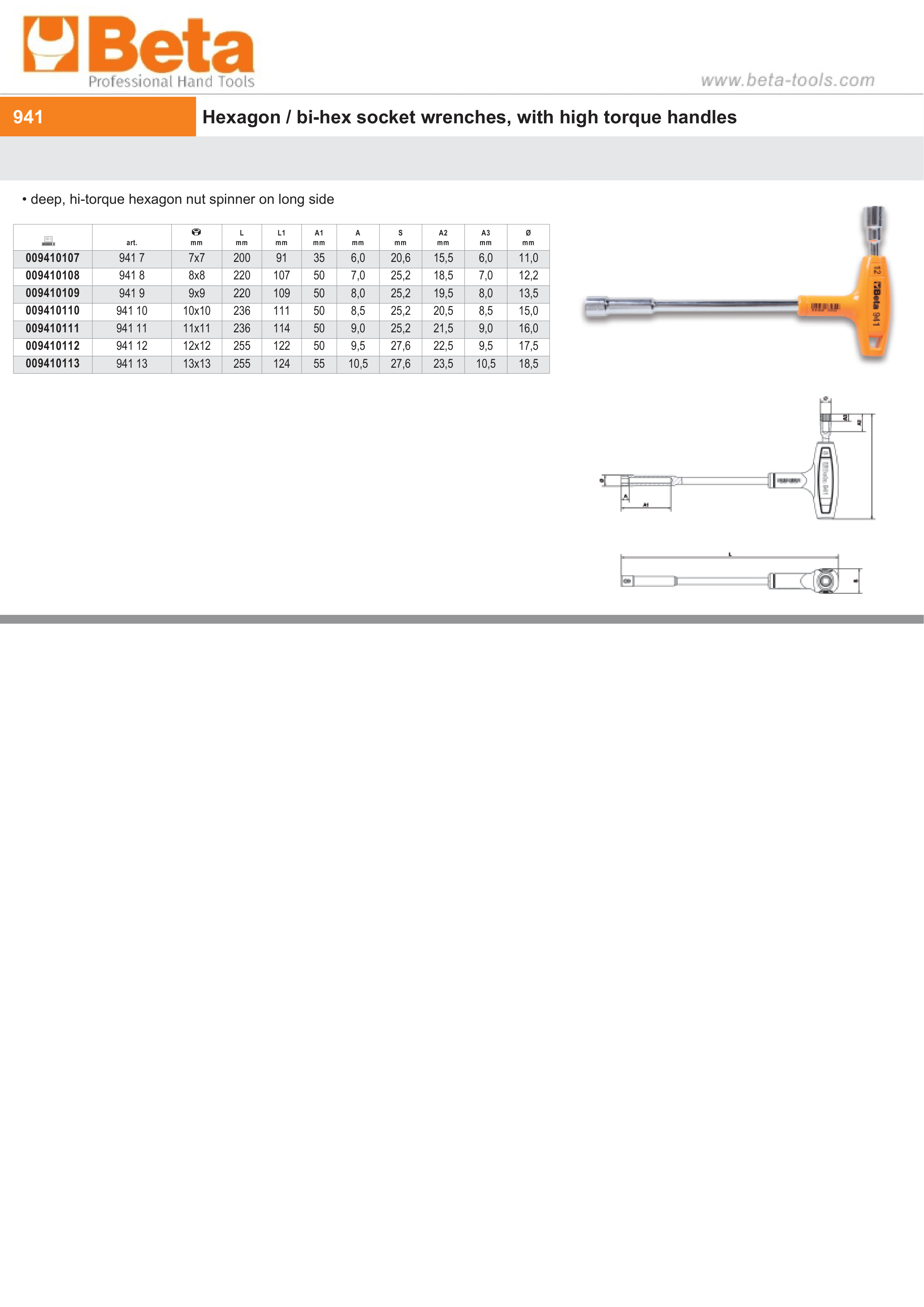 Hexagon/Bi-Hex Socket Wrench with High Torque Handle 8mm - Beta Tools 941 8 thumbnail 2