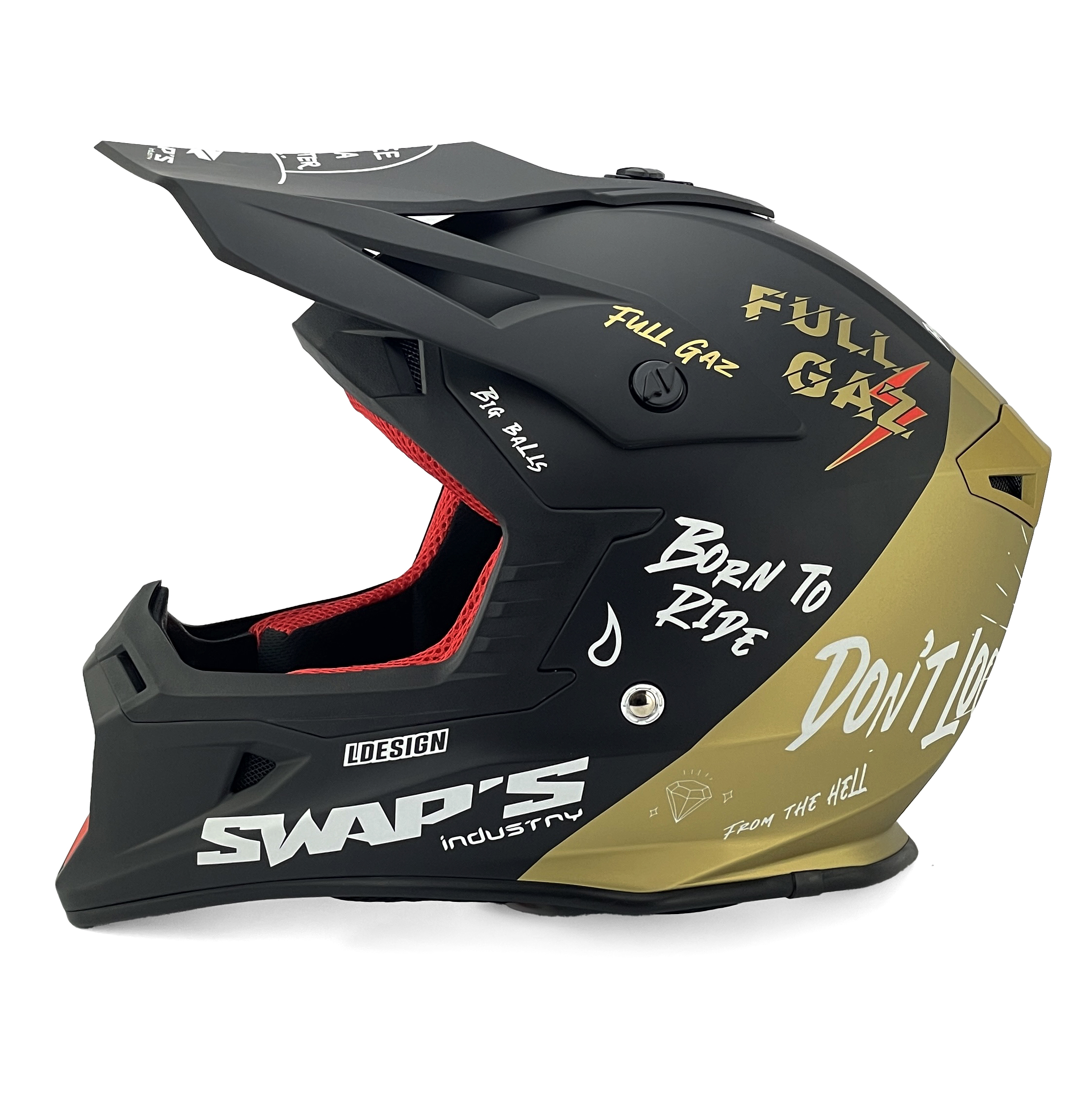 MOTOCROSS HELMET SWAPS S818 - MATT BLACK GOLD FULL GAZ - SIZE S 55cm - 56cm thumbnail 4