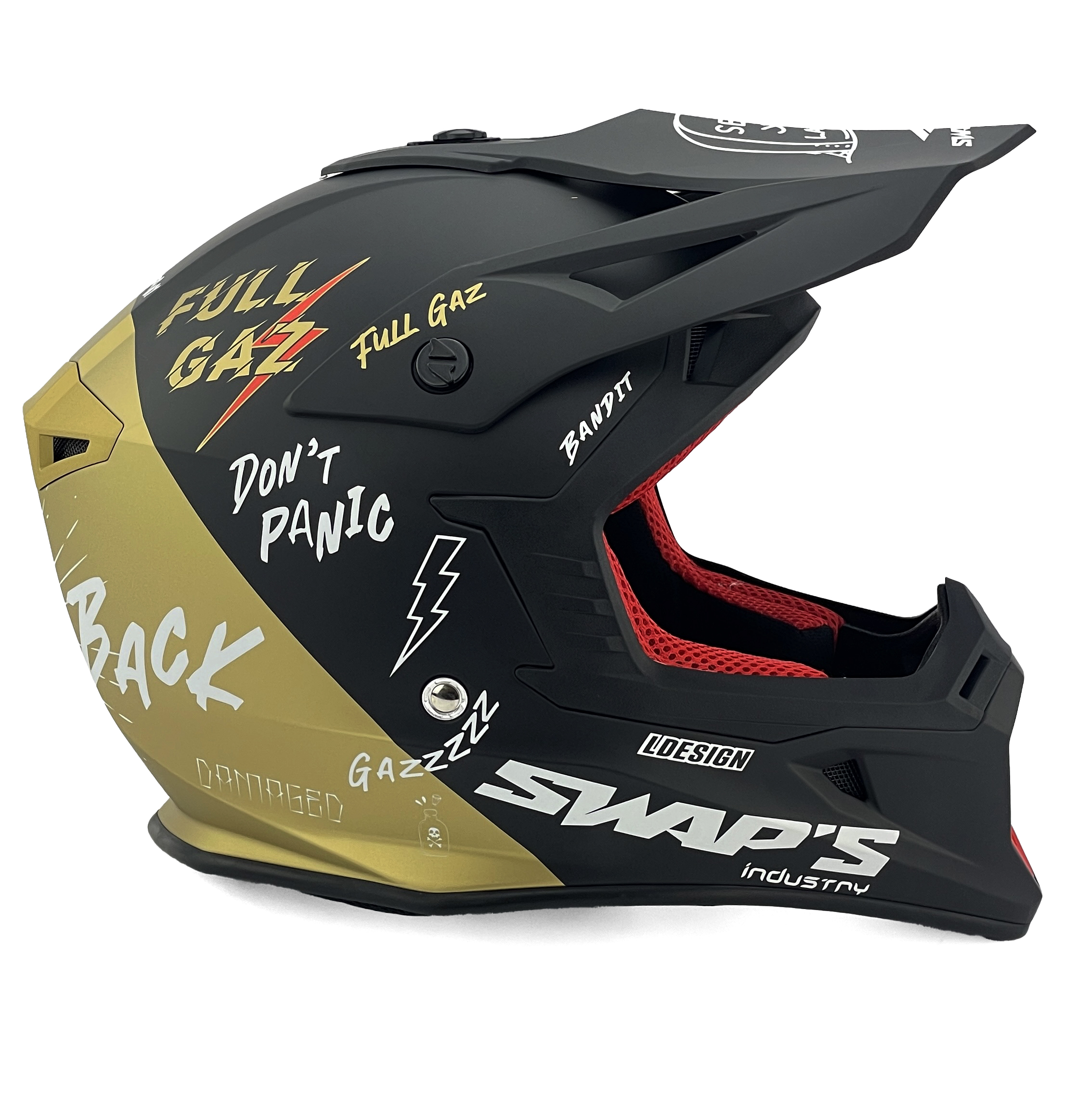 MOTOCROSS HELMET SWAPS S818 - MATT BLACK GOLD FULL GAZ - SIZE XL 61cm - 62cm