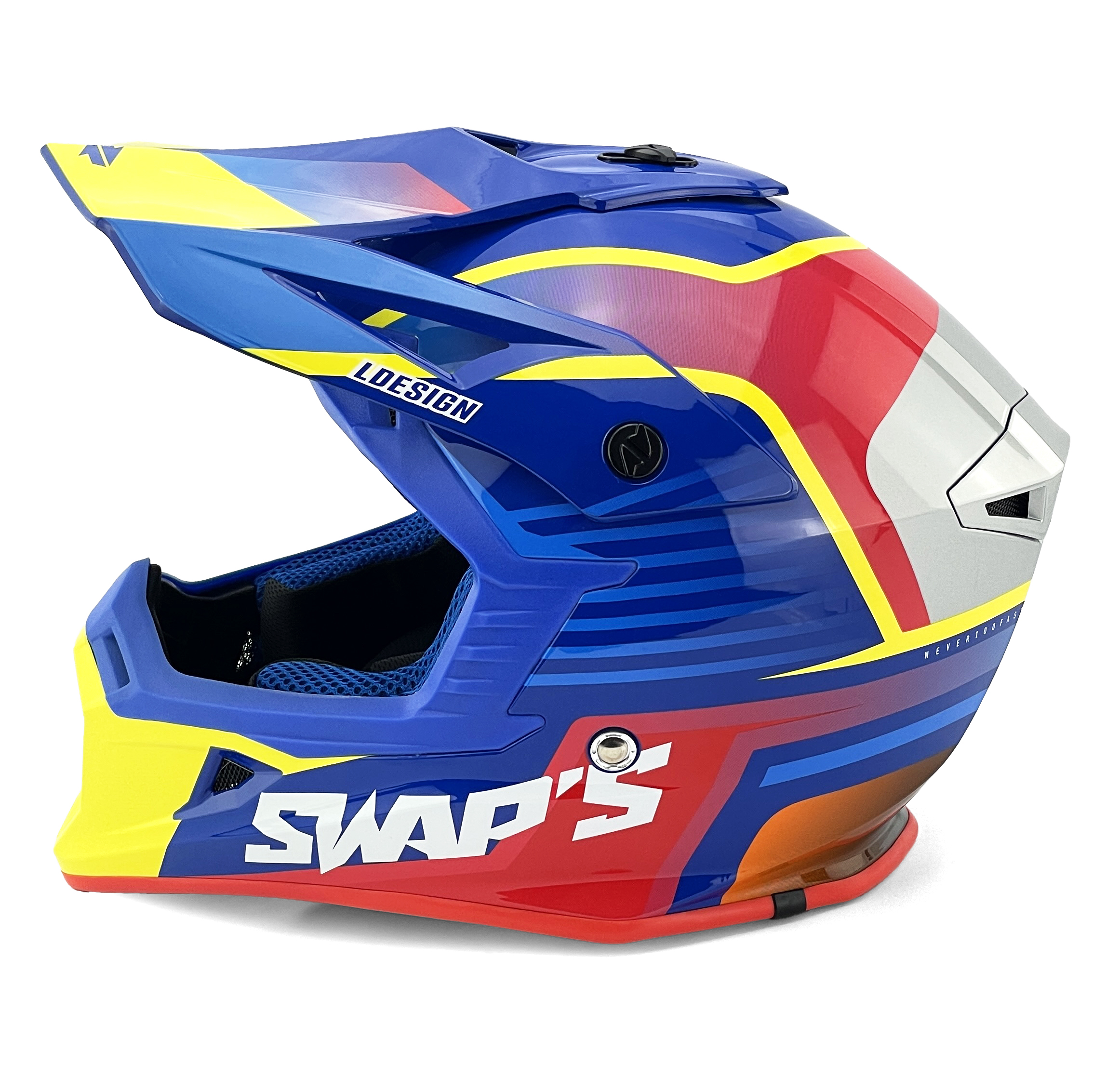 MOTOCROSS HELMET SWAPS S818 - SHINY BLUE RED YELLOW - SIZE L 59cm - 60cm thumbnail 4
